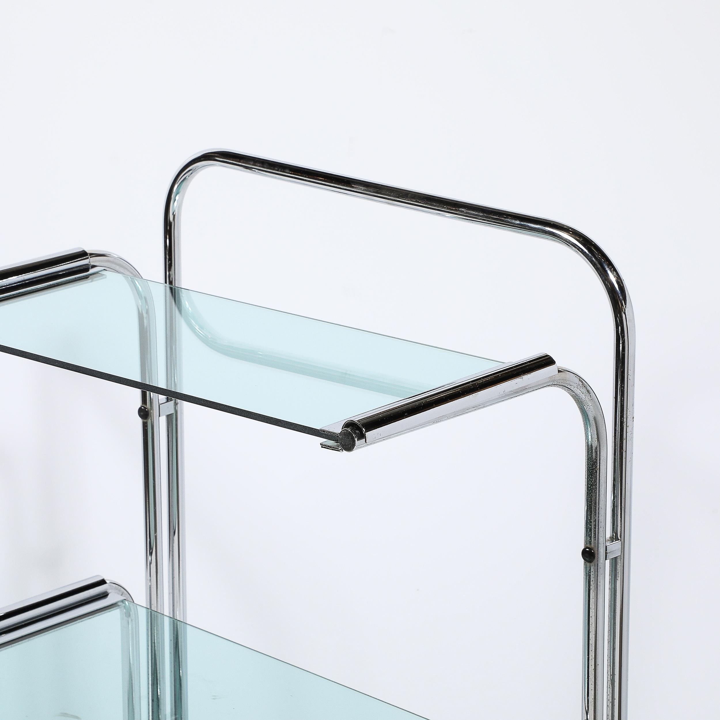 Art Deco Streamline Three Tier Chrome & Glass Bar  Cart W/ Removable Trays For Sale 2