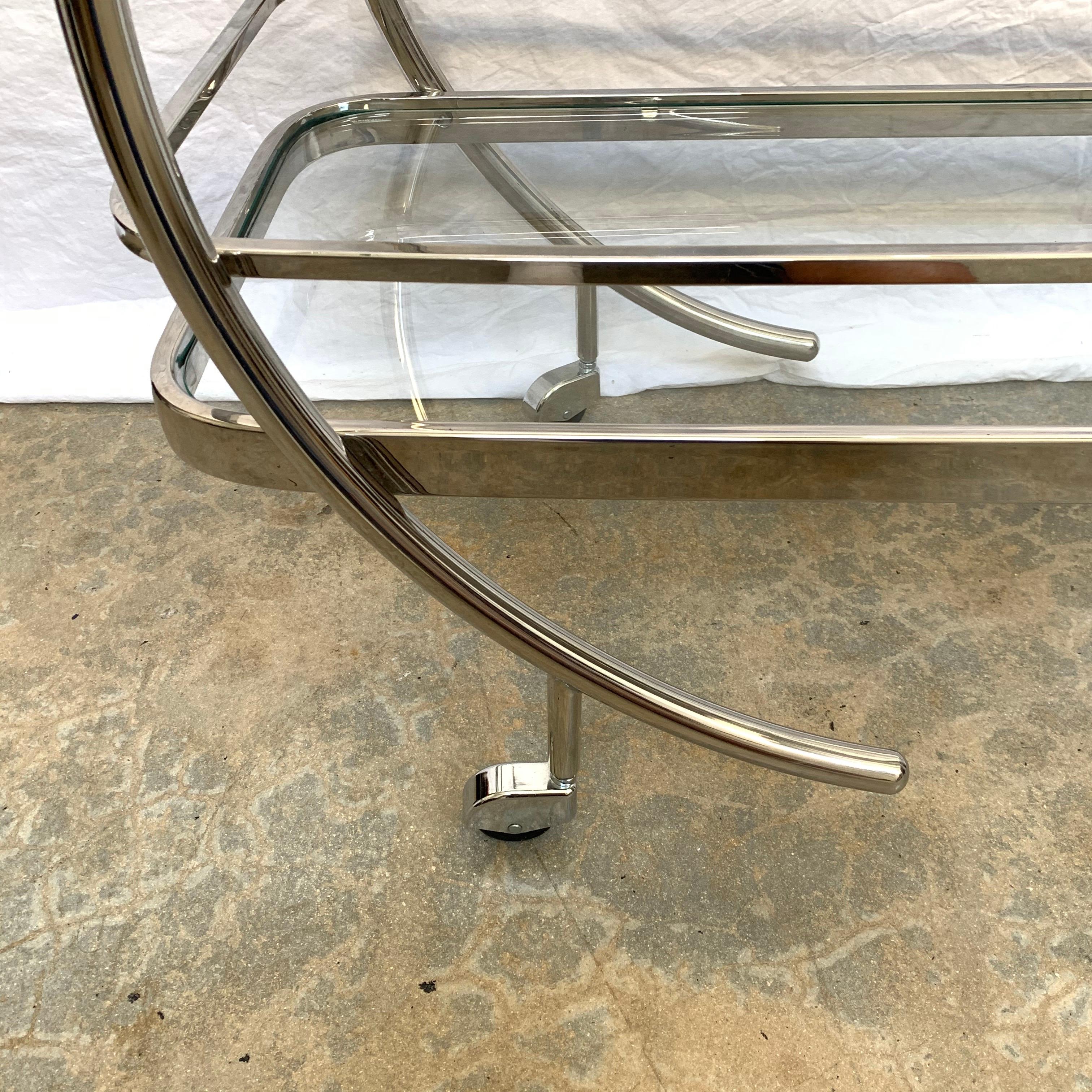 Art Deco Streamline Tubular Chrome and Glass Zeppelin Style Bar Cart or Trolley 3