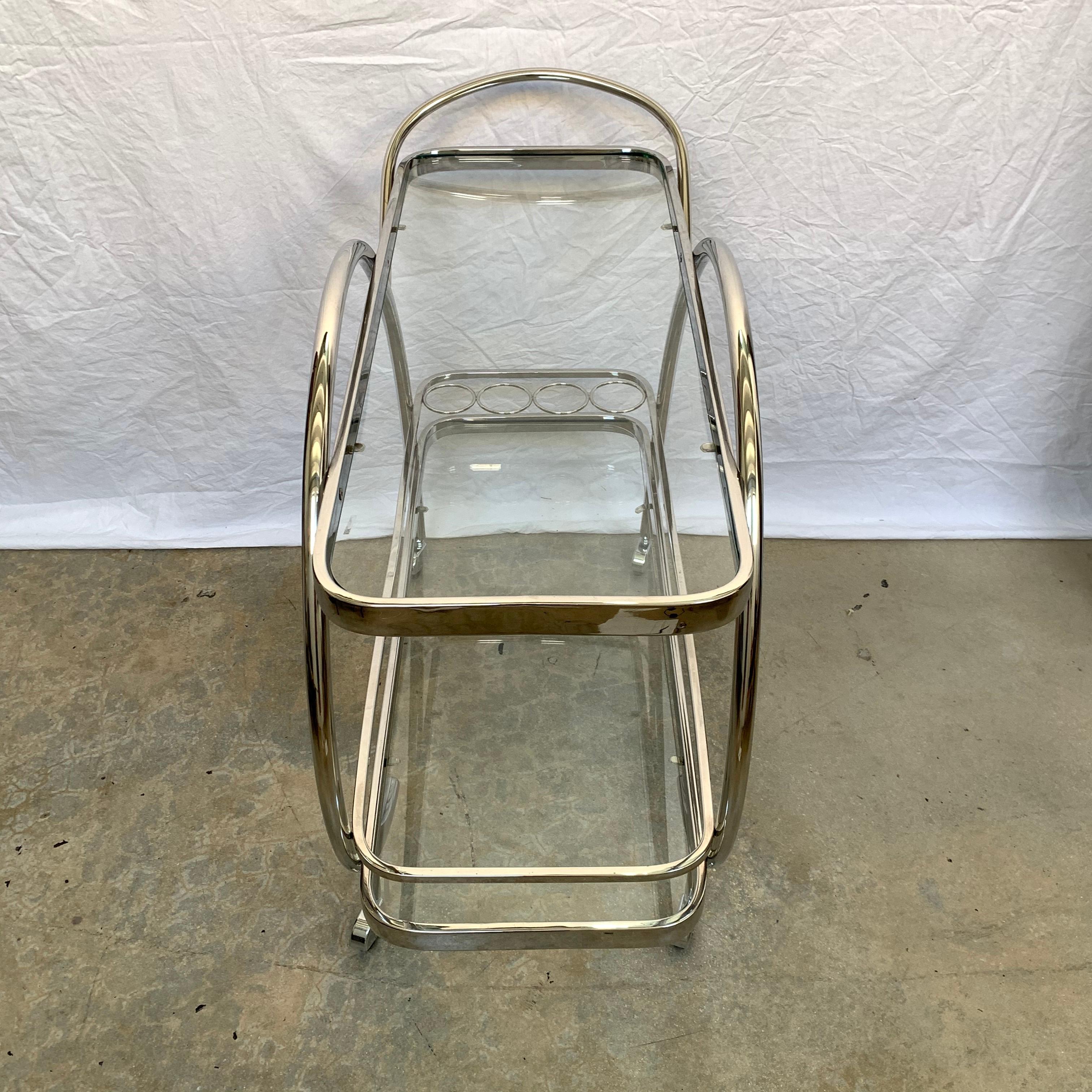 French Art Deco Streamline Tubular Chrome and Glass Zeppelin Style Bar Cart or Trolley