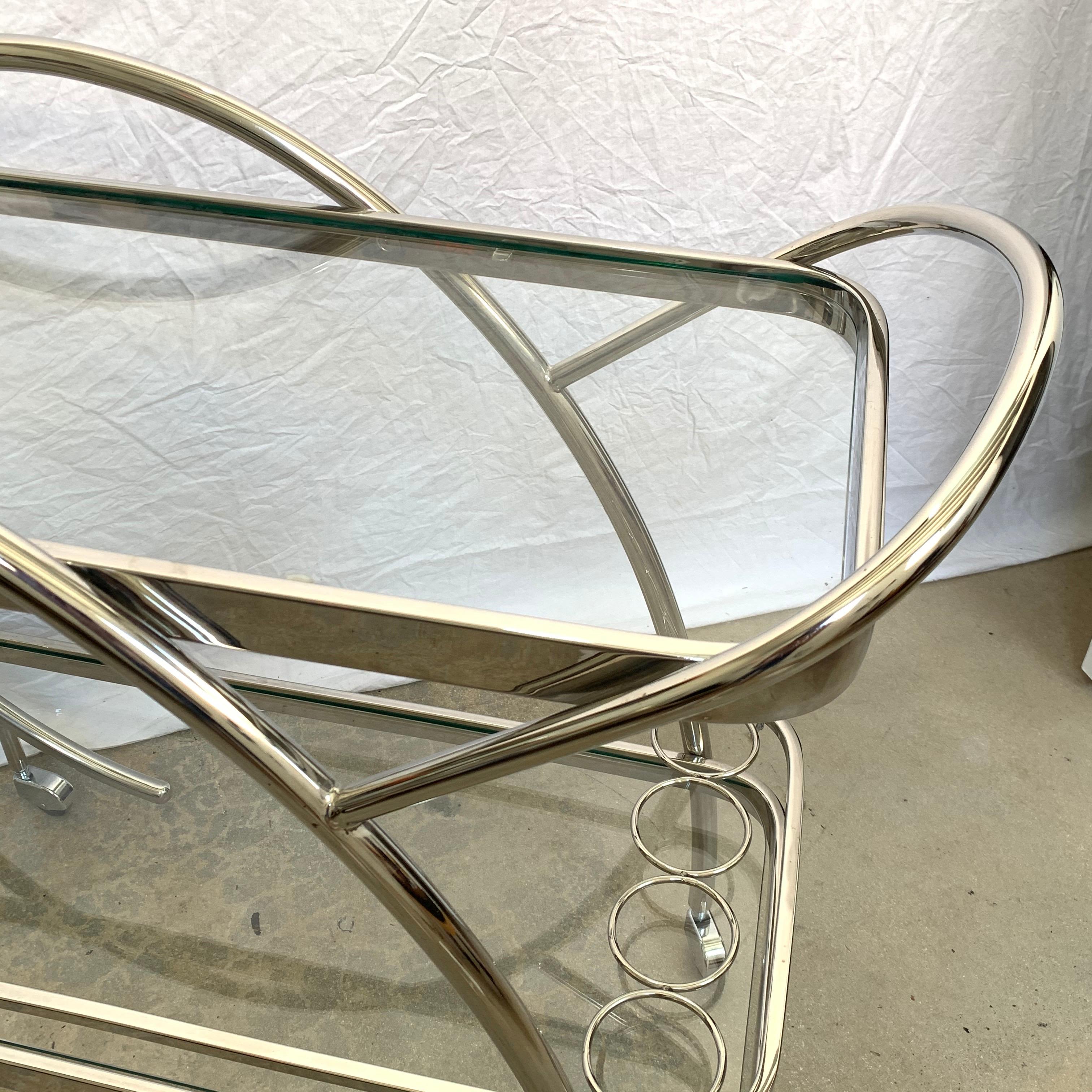 Art Deco Streamline Tubular Chrome and Glass Zeppelin Style Bar Cart or Trolley 1