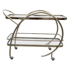 Art Deco Streamline Tubular Chrome and Glass Zeppelin Style Bar Cart or Trolley