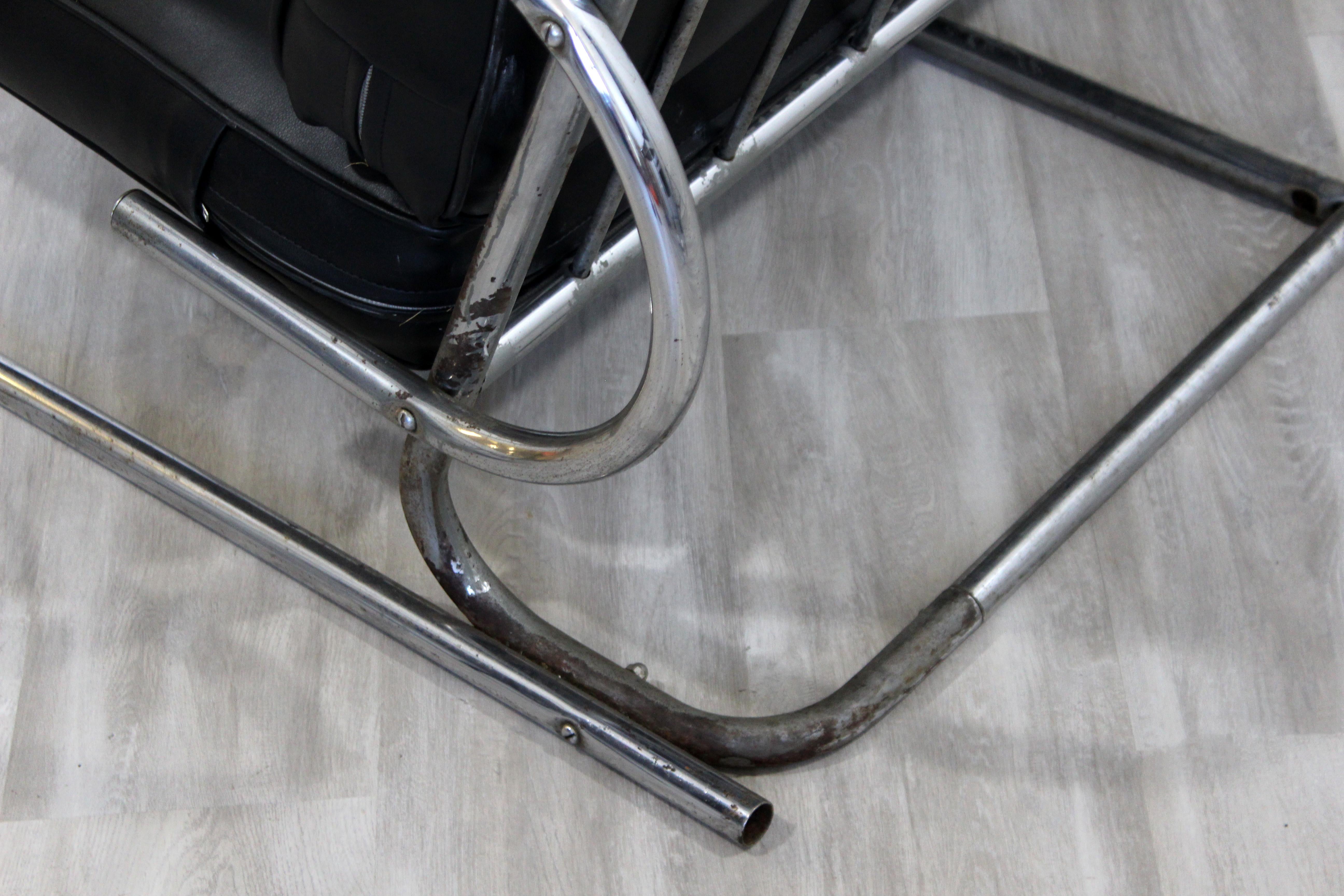 Art Deco Streamline Tubular Chrome Black Vinyl Settee Sofa Loveseat, 1970s 7