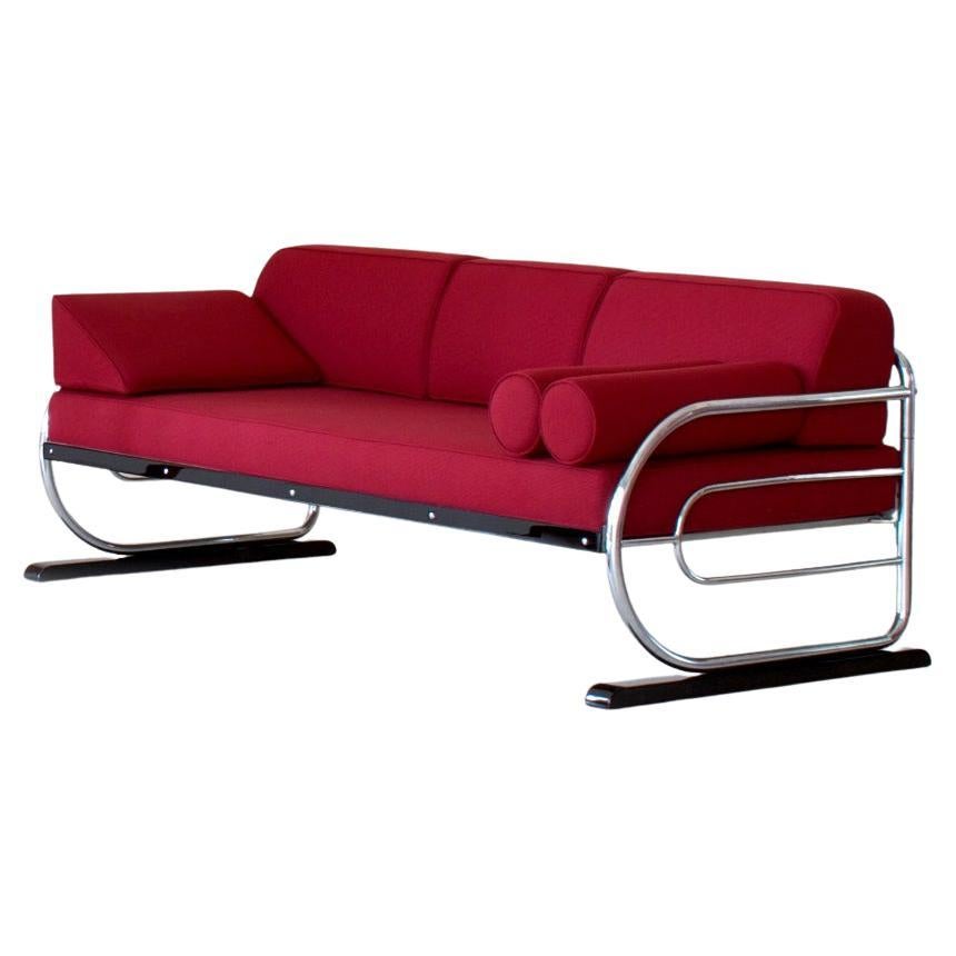Art Deco-Streamline Tubular Steel Couch / Daybed, Fabric Upholstery, circa 1930 For Sale