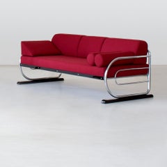 Art Deco-Streamline Tubular Steel Couch / Daybed, Fabric Upholstery, ca. 1930