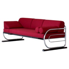 Art Deco-Streamline Tubular Steel Couch / Daybed, Fabric Upholstery, ca. 1930