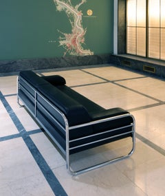Art Deco Streamline Tubular Steel, Couch/ Daybed, Leather Upholstery c. 1930