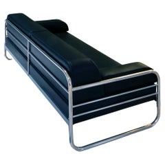 Art Deco Streamline Tubular Steel, Couch/ Daybed, Leather Upholstery c. 1930