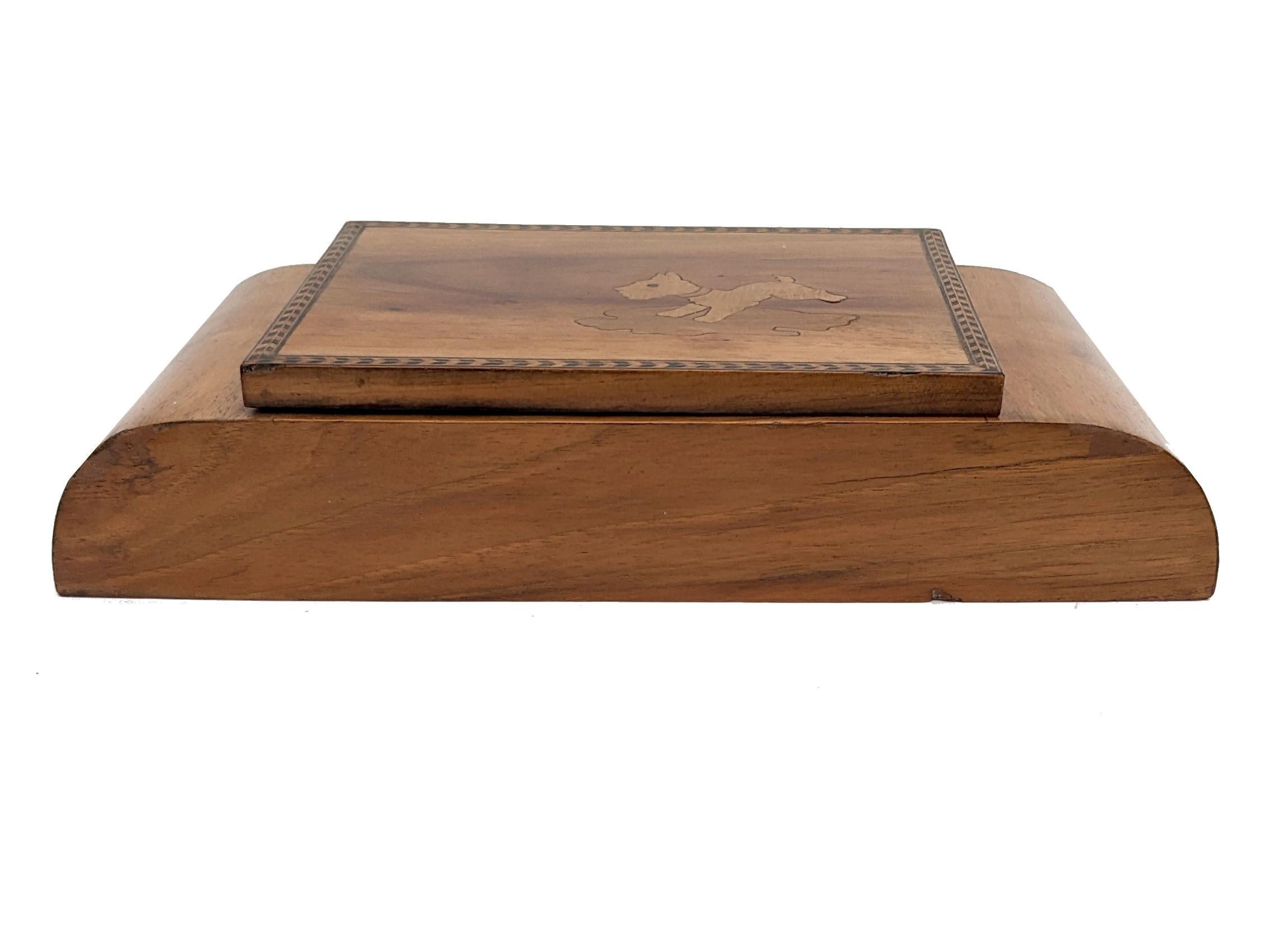 English Art Deco Streamline Walnut Jewellery Box, c1930 For Sale