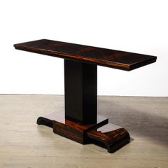 Mesa Consola Art Decó Streamline de Madera de Cebra con Detalles Lacados en Negro
