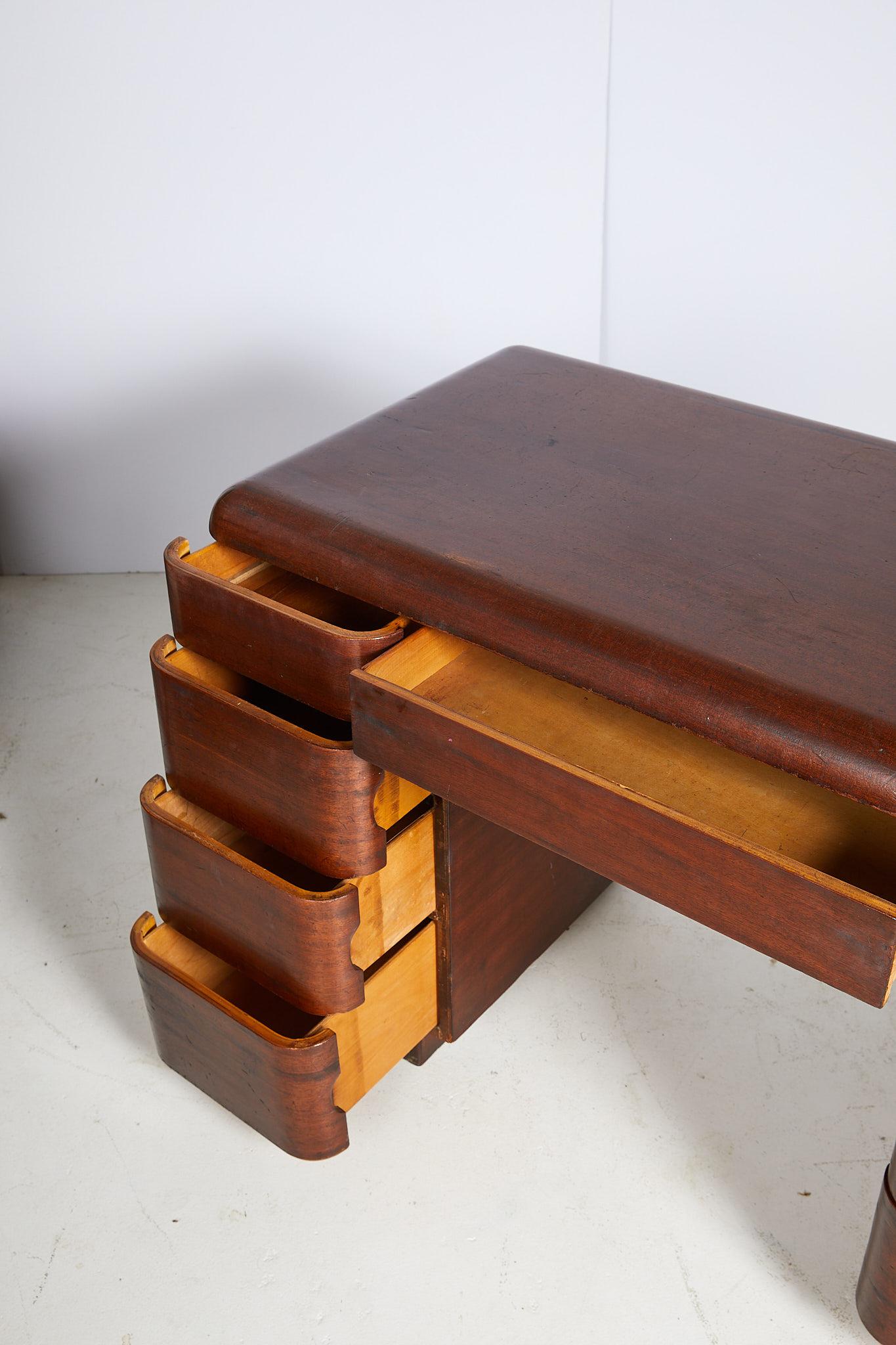 Art Deco Streamlined Bentwood Pedestal Desk by Paul Goldman for Plymold Co. 4