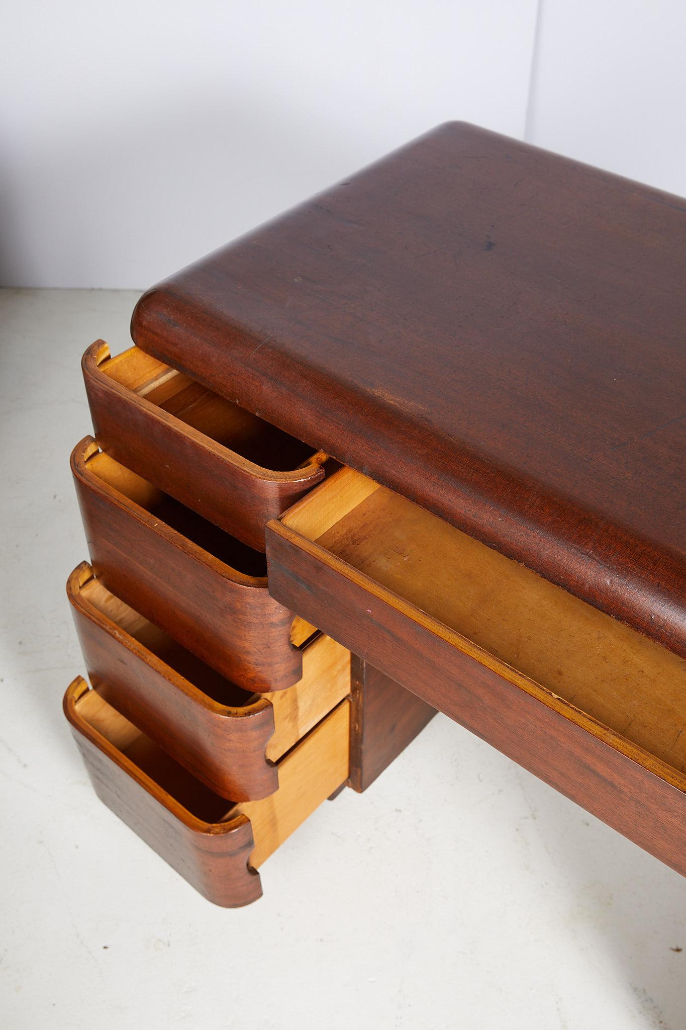 Art Deco Streamlined Bentwood Pedestal Desk by Paul Goldman for Plymold Co. 5