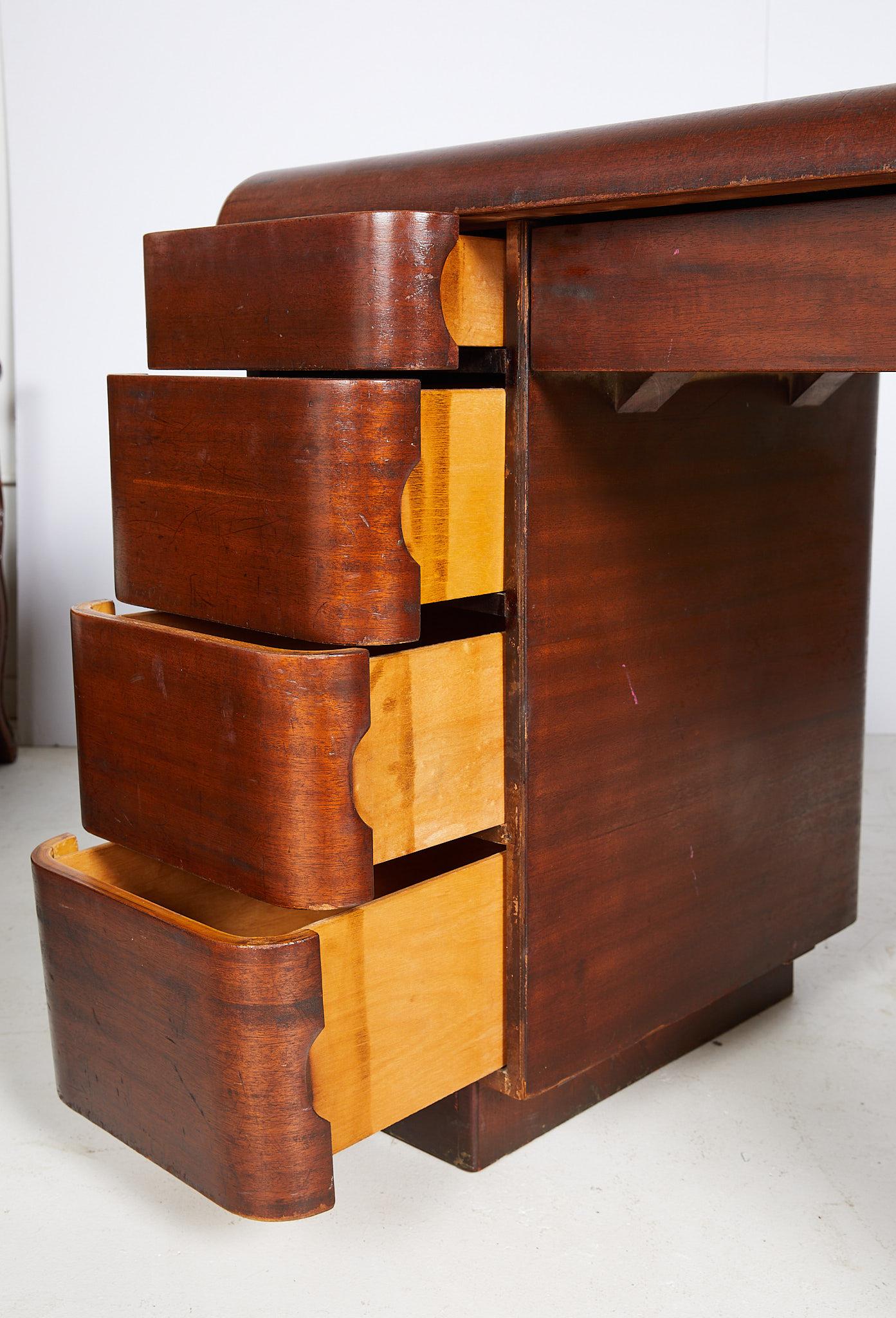 Art Deco Streamlined Bentwood Pedestal Desk by Paul Goldman for Plymold Co. 7