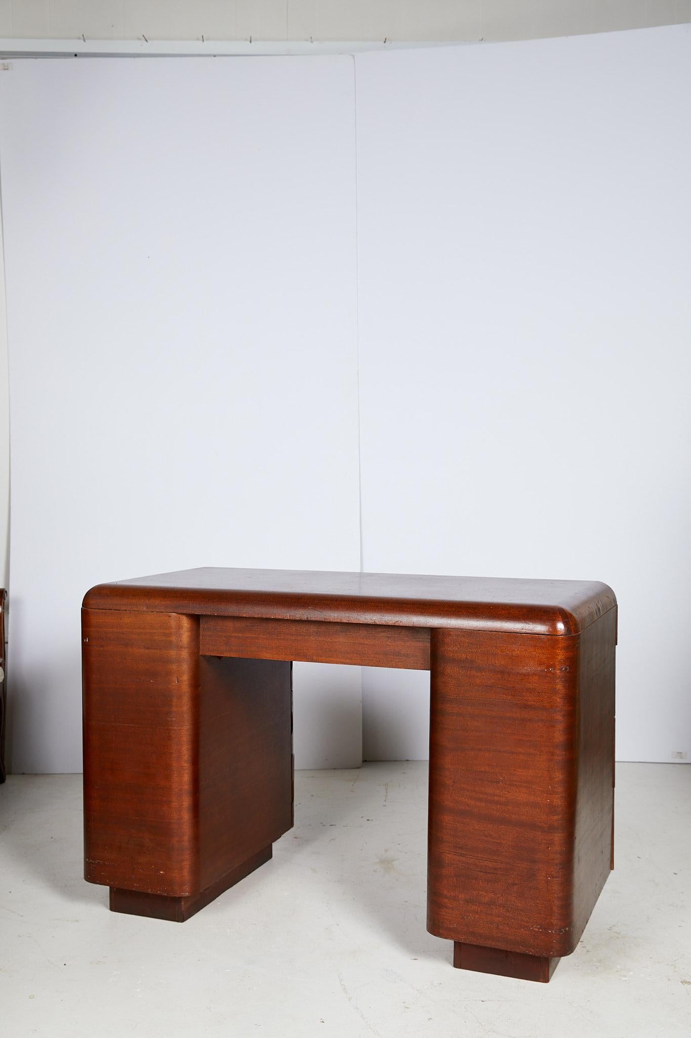 Art Deco Streamlined Bentwood Pedestal Desk by Paul Goldman for Plymold Co. 1