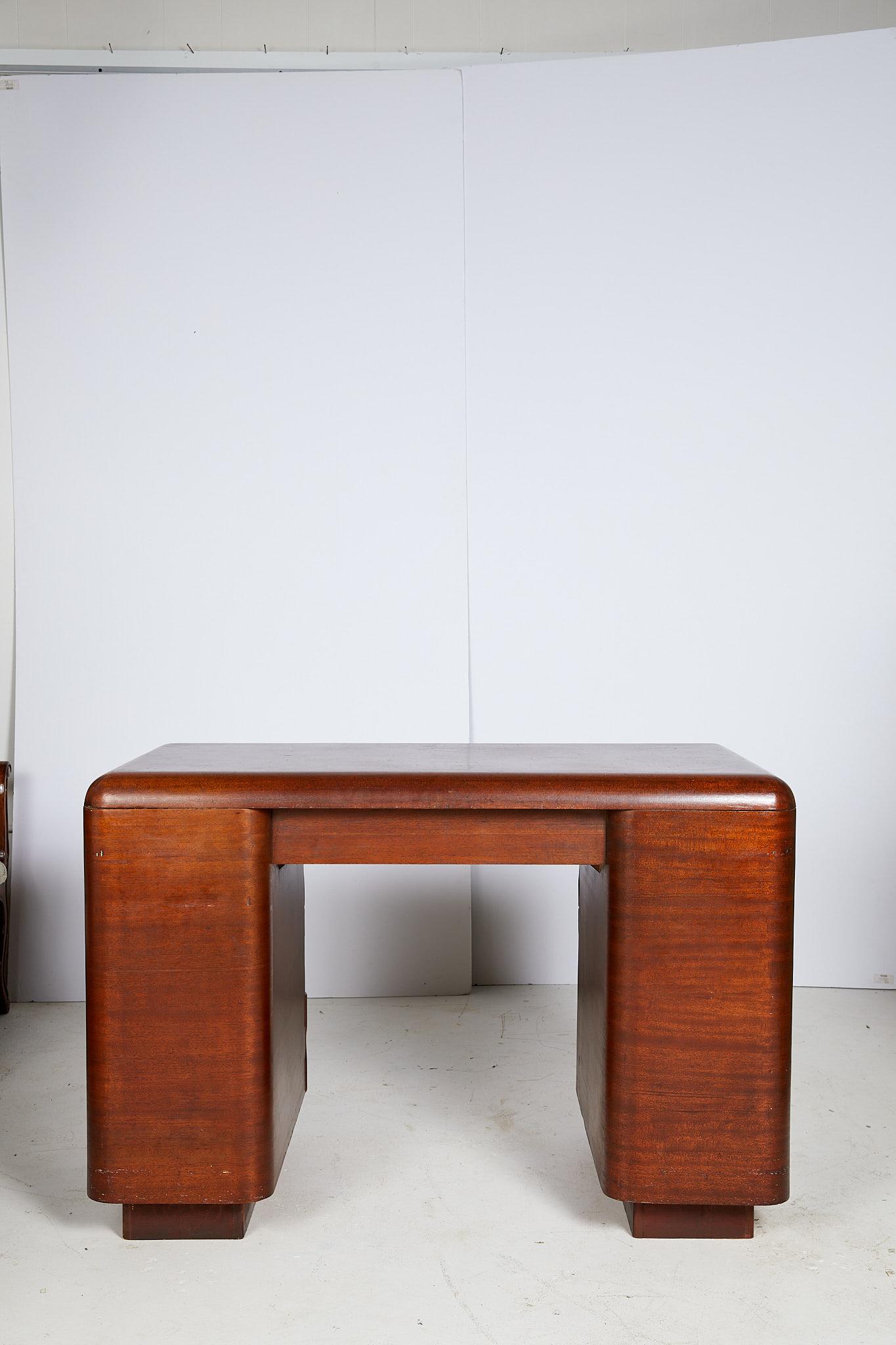 Art Deco Streamlined Bentwood Pedestal Desk by Paul Goldman for Plymold Co. 2