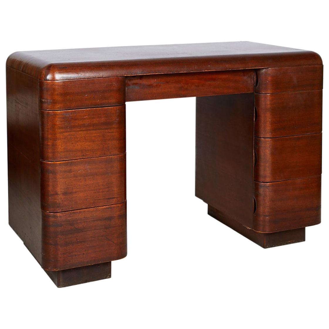 Art Deco Streamlined Bentwood Pedestal Desk by Paul Goldman for Plymold Co.