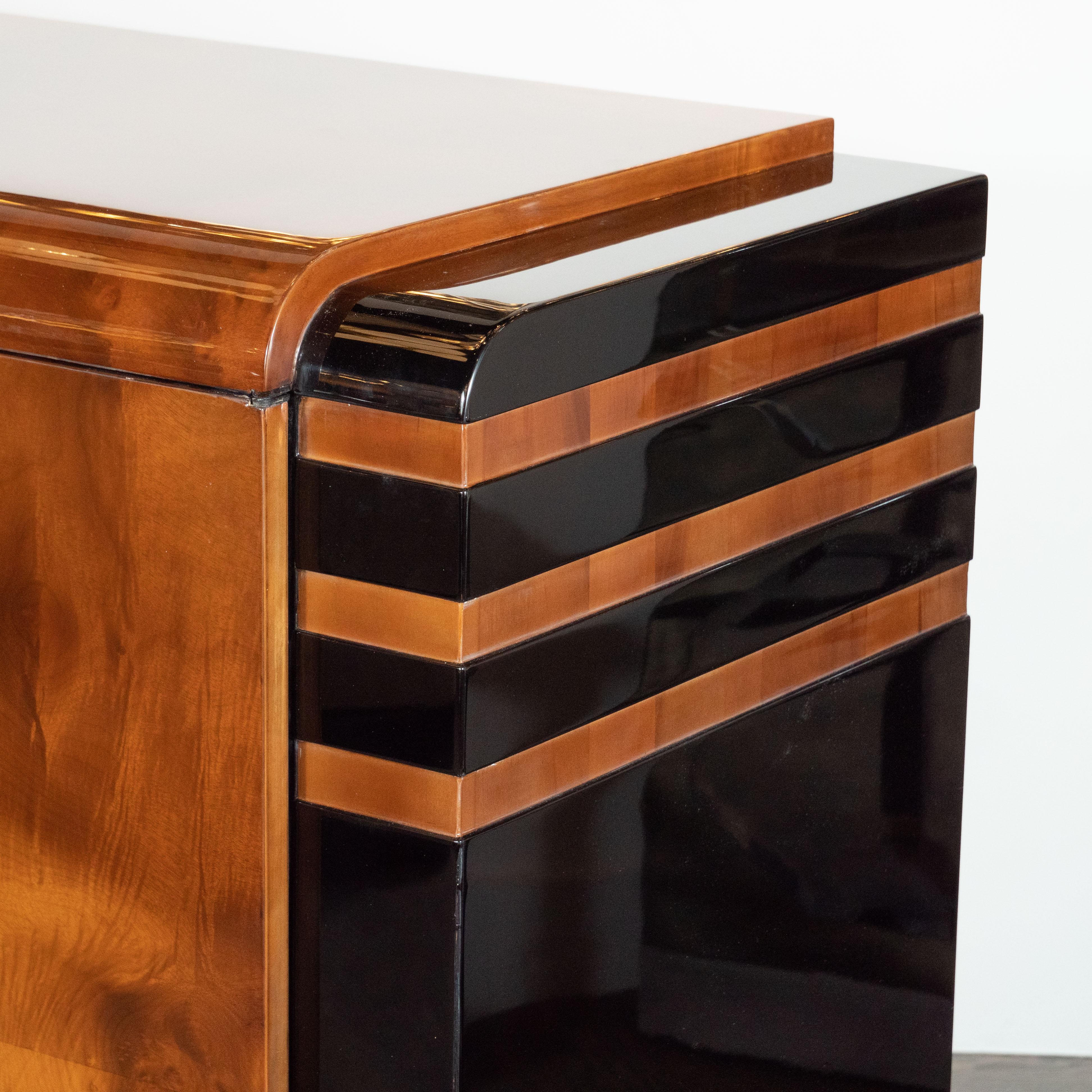 Art Deco Streamlined Black Lacquer and Burled Walnut Sideboard by Donald Deskey 2