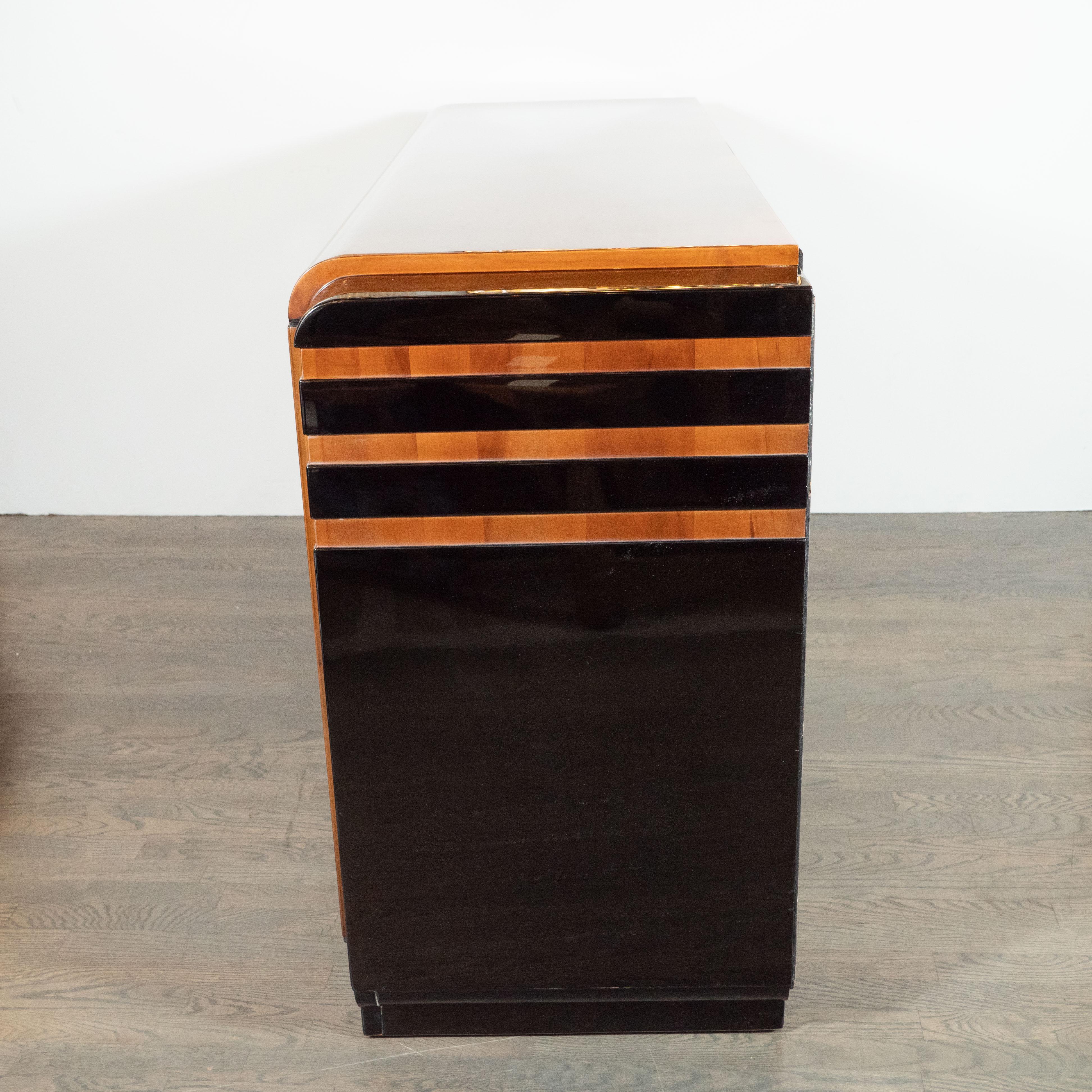 Art Deco Streamlined Black Lacquer and Burled Walnut Sideboard by Donald Deskey 3