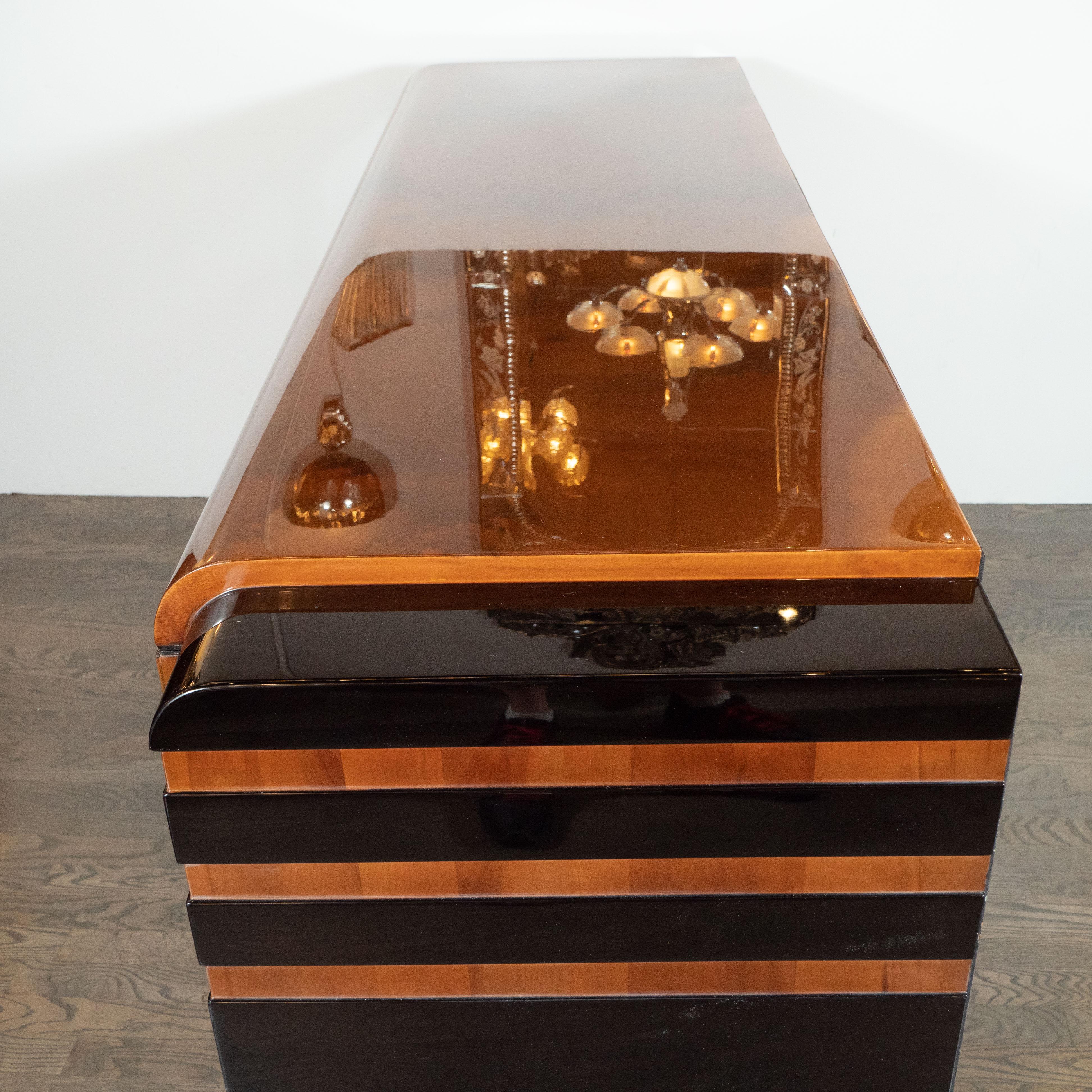 Art Deco Streamlined Black Lacquer and Burled Walnut Sideboard by Donald Deskey 5