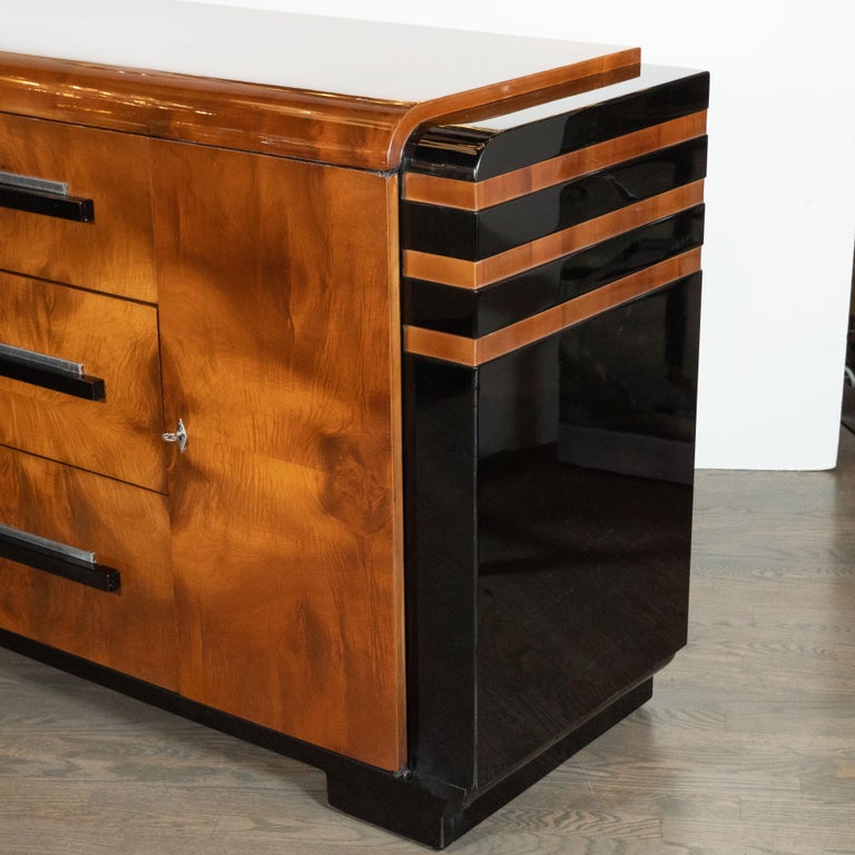 Art Deco Streamlined Black Lacquer and Burled Walnut Sideboard by Donald Deskey 3