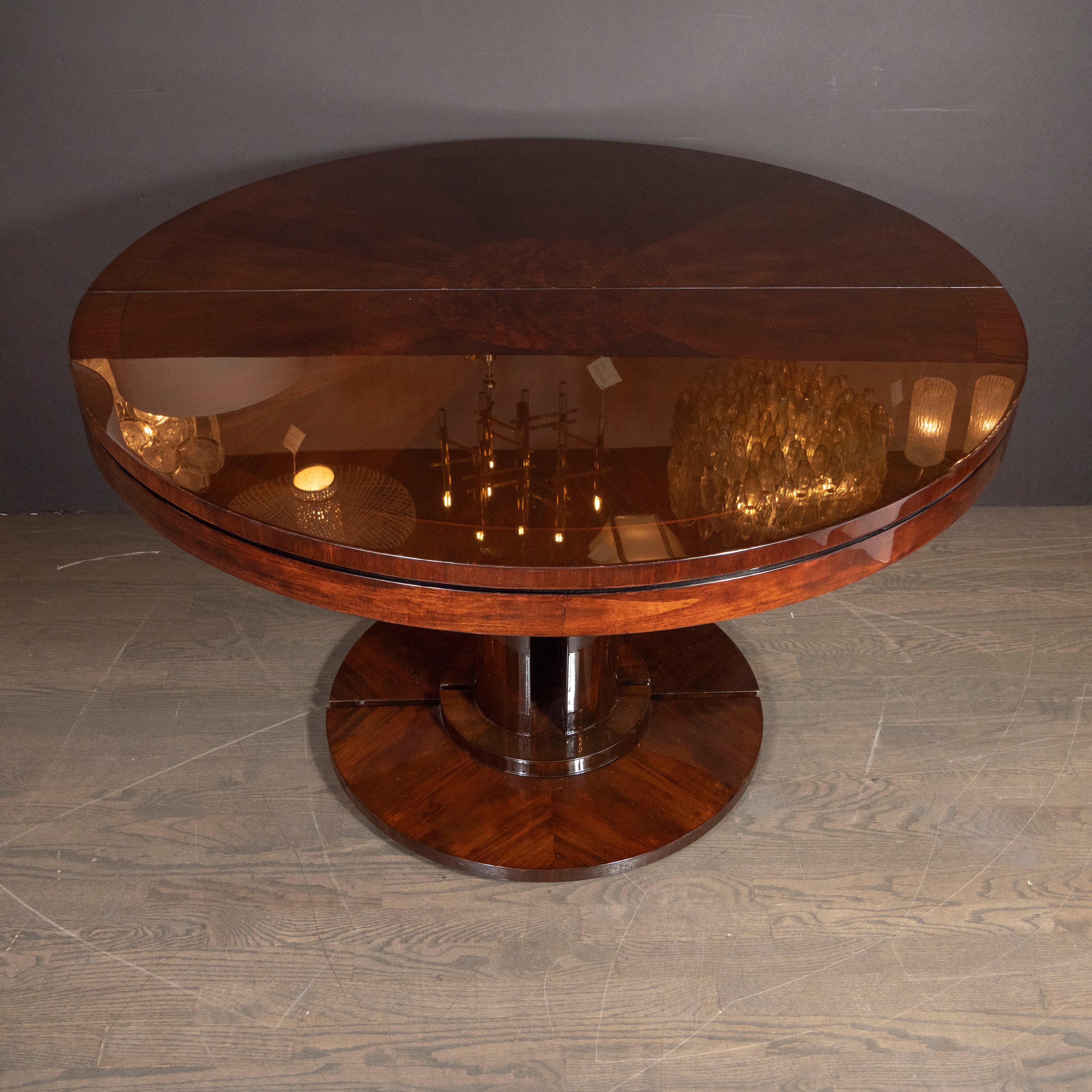 American Art Deco Streamlined Bookmatched & Burled Walnut Dining/Center Table