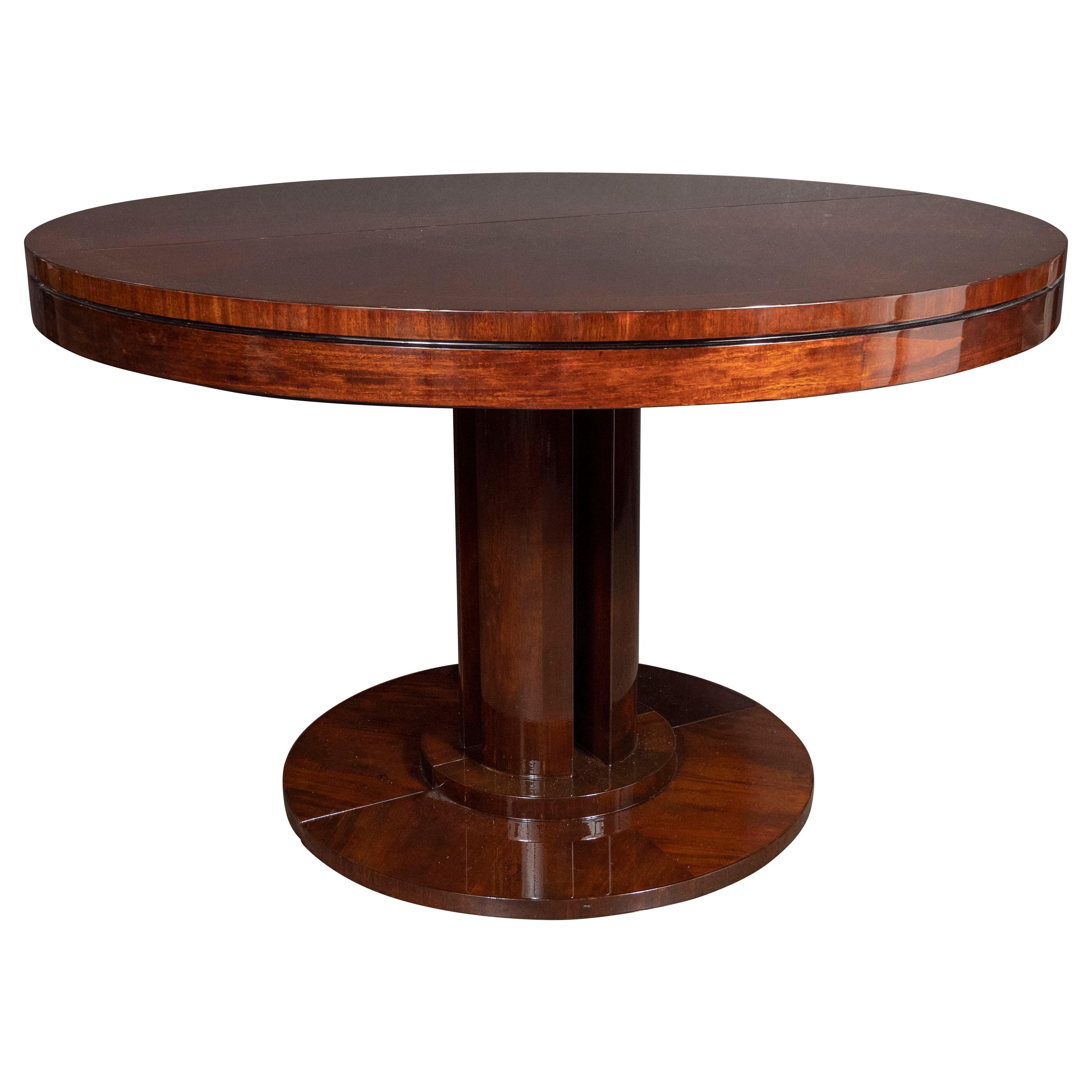 Mid-20th Century Art Deco Streamlined Bookmatched & Burled Walnut Dining/Center Table