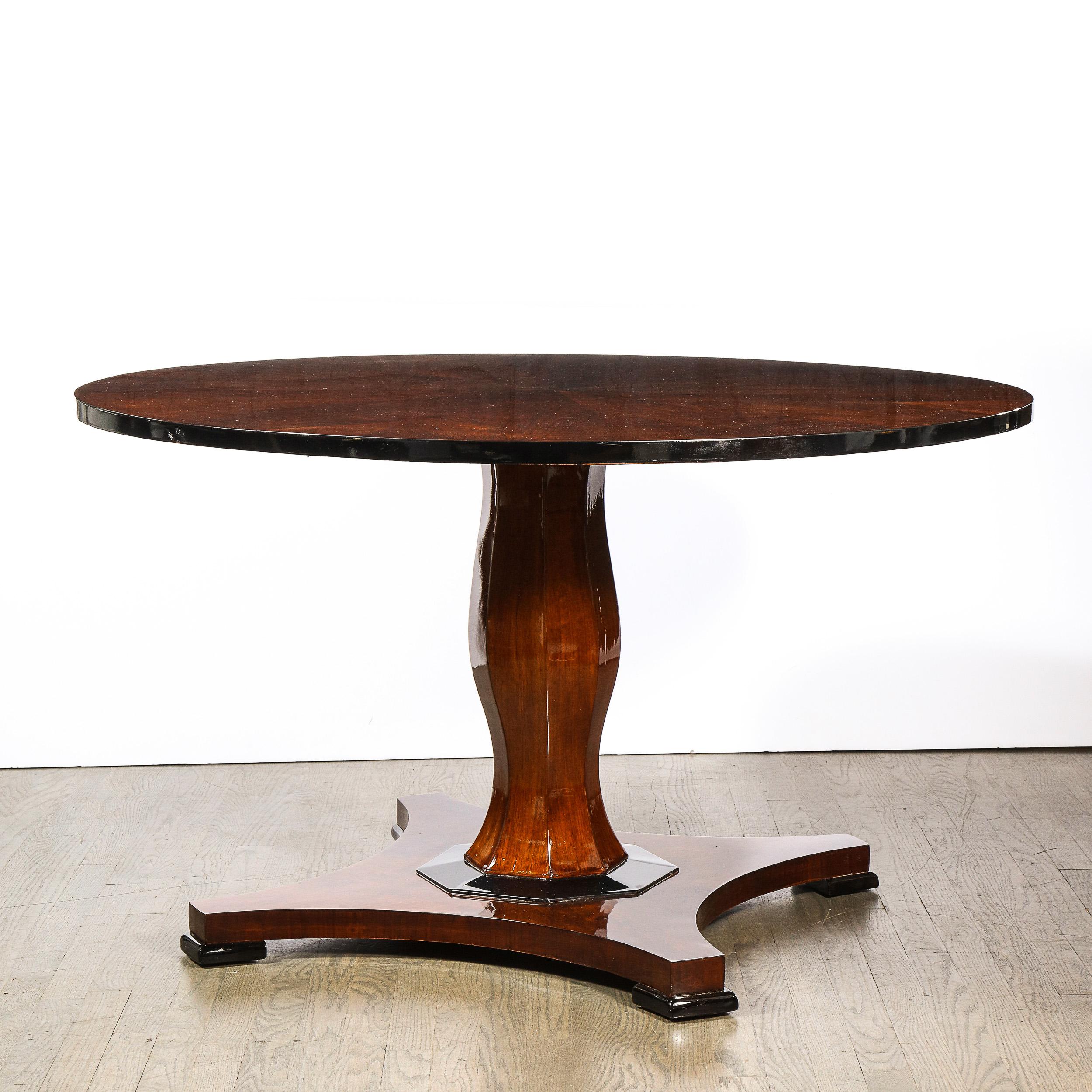 Art Deco Streamlined Bookmatched Walnut and Black Lacquer Center/ Dining Table For Sale 3
