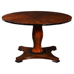 Art Deco Streamlined Bookmatched Walnut and Black Lacquer Center/ Dining Table