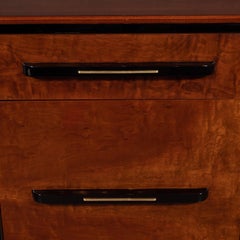 Art Deco Streamlined Bookmatched Walnut & Black Lacquer Cabinet by Donald Deskey