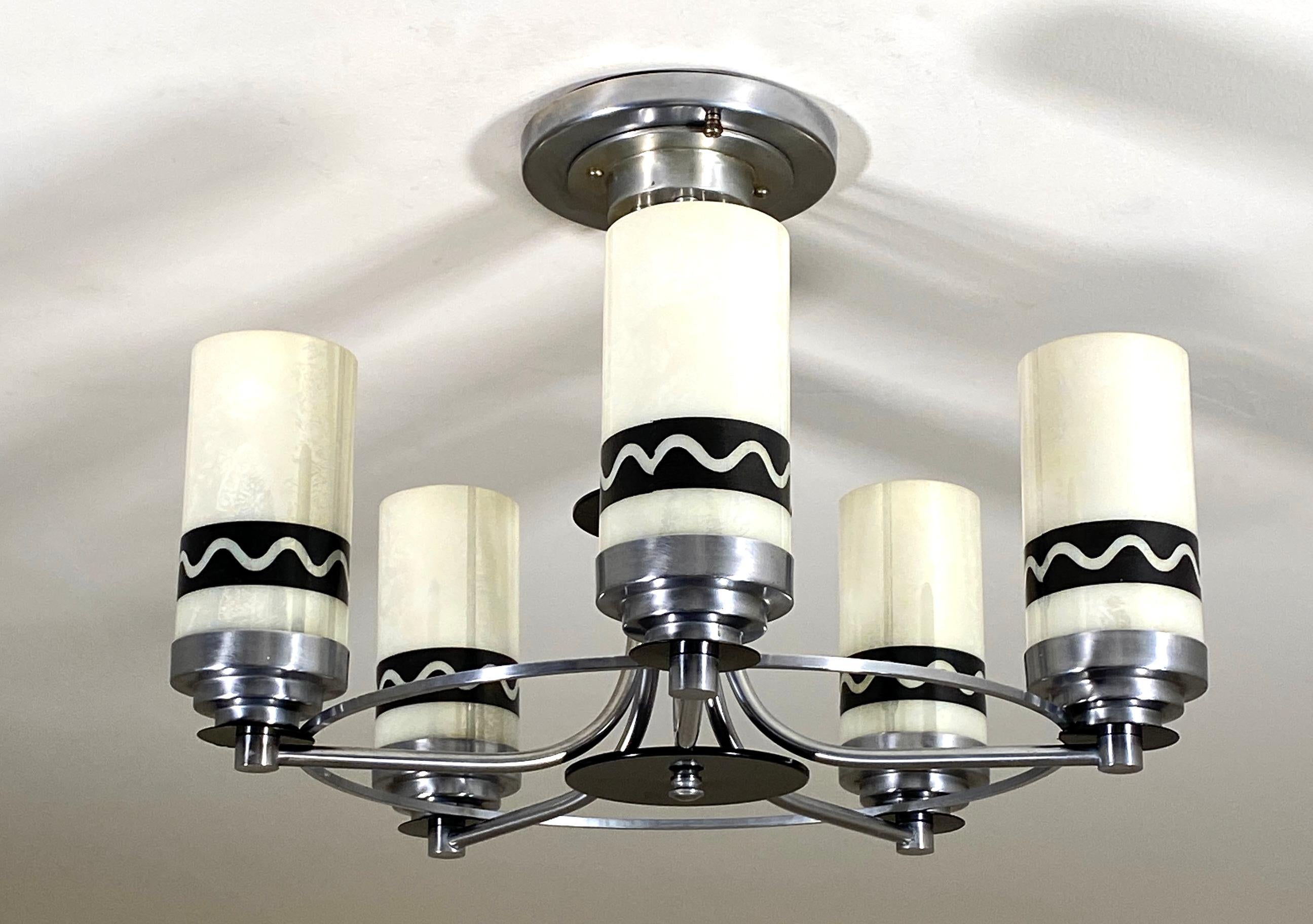 Lampadario Art Deco Streamlined placcato in nichel in vendita 3