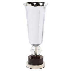 Art Deco Streamlined Chrome Uplight  w/ Glass Ball and Bronze Base