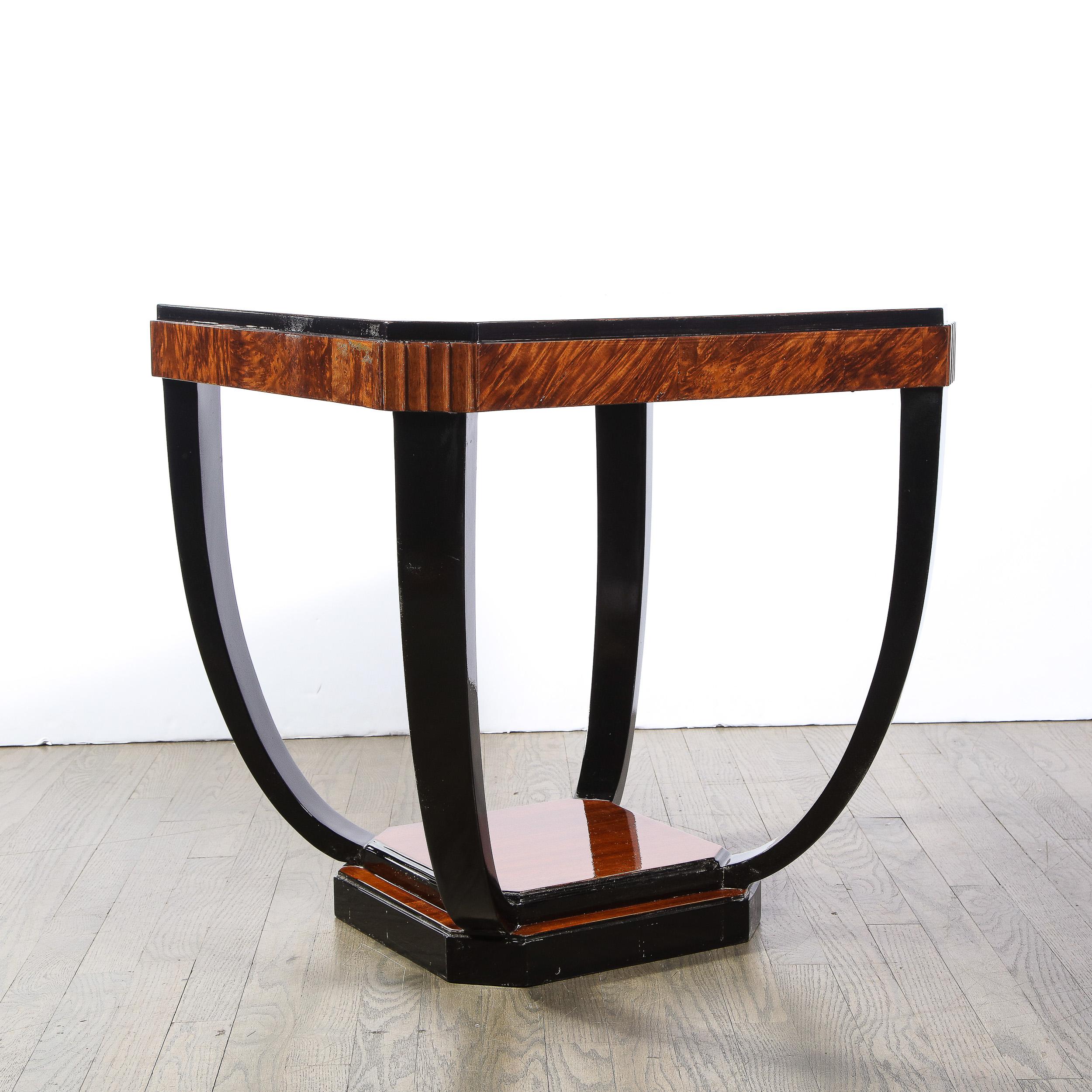 Art Deco Streamlined Cocktail Table in Bookmatched Burled Walnut & Black Lacquer For Sale 6