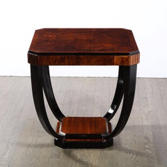 Art Deco Streamlined Cocktail Table in Bookmatched Burled Walnut & Black Lacquer
