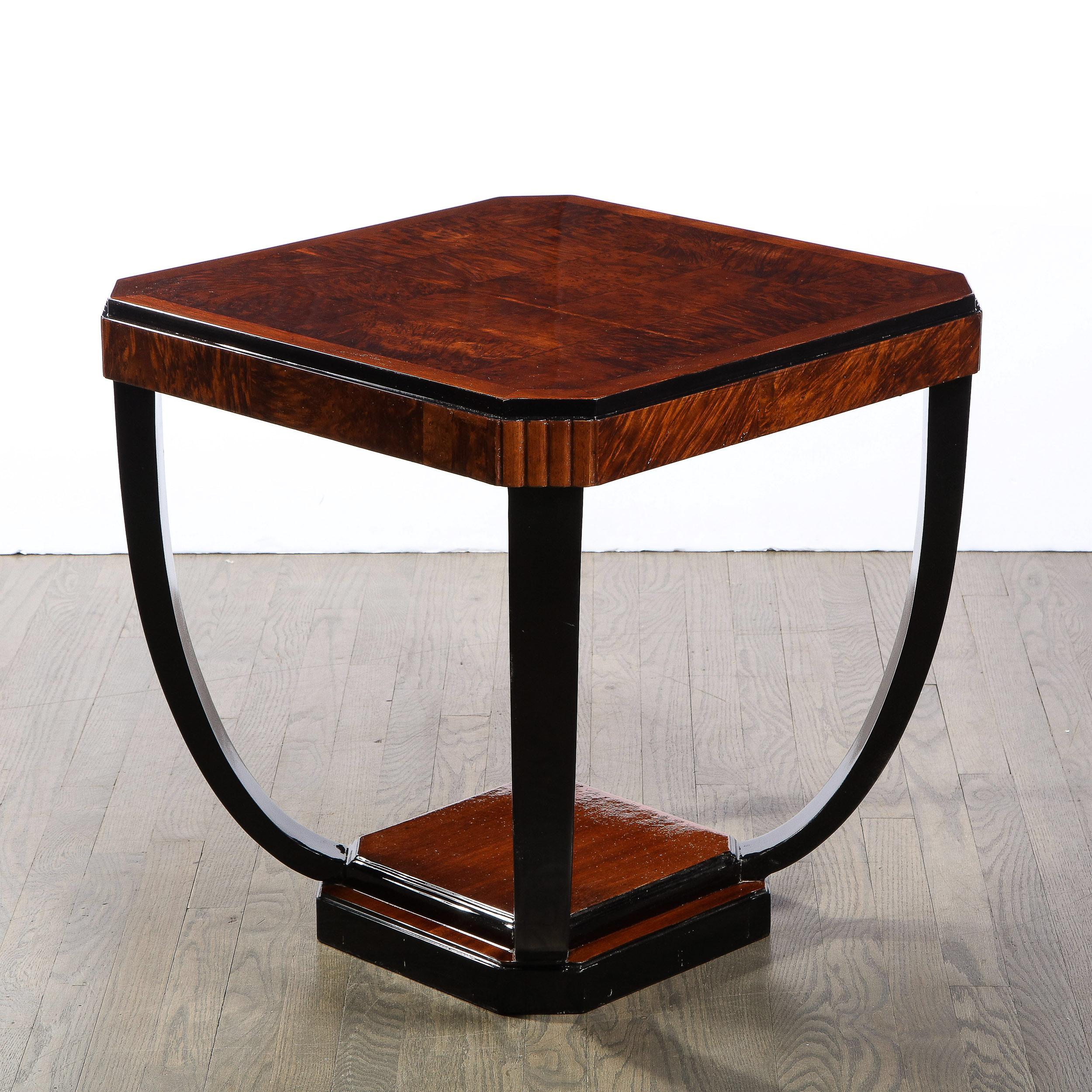 Art Deco Streamlined Cocktail Table in Bookmatched Burled Walnut & Black Lacquer For Sale 2