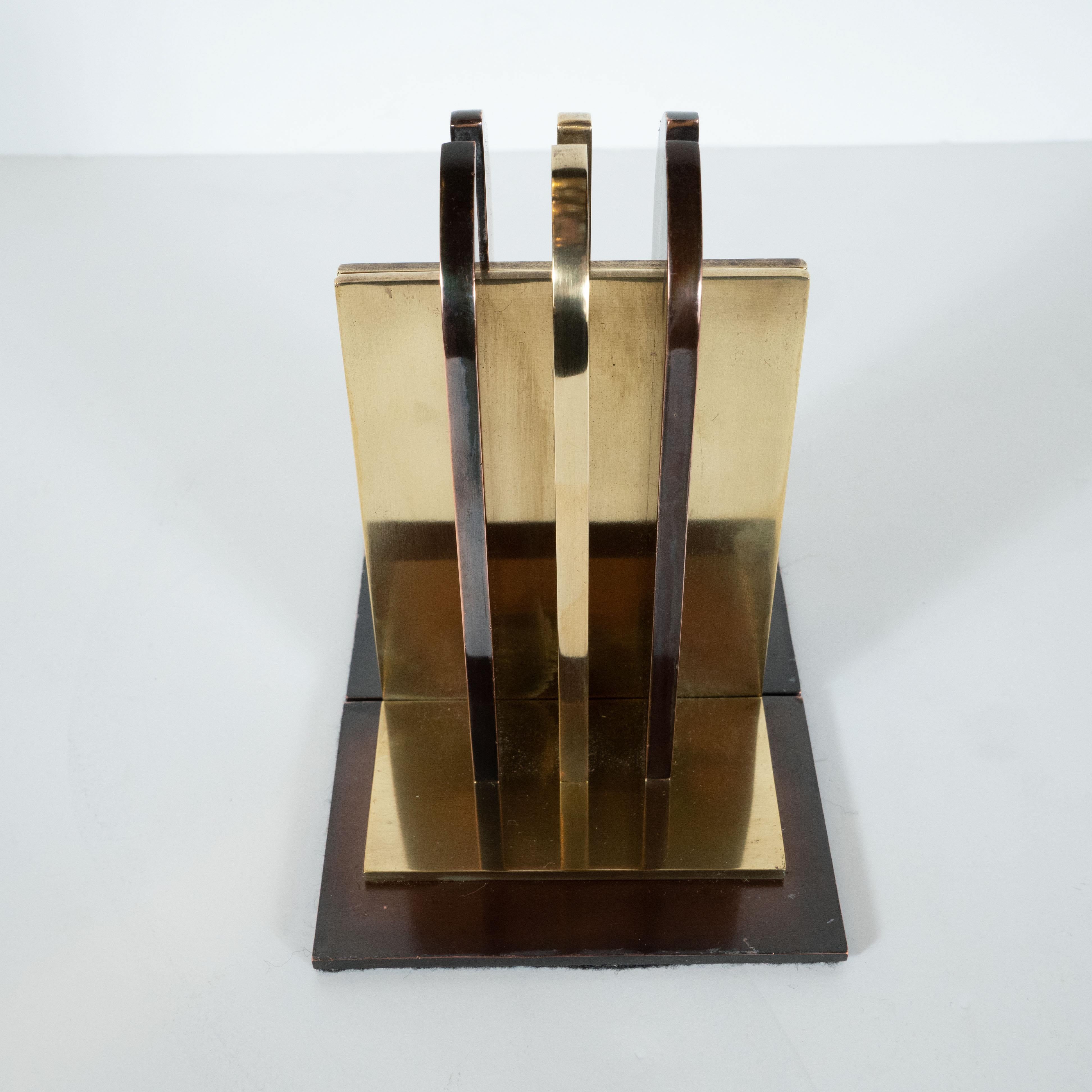 Art Deco Streamlined Copper & Brass Bookends by Walter Von Nessen for Chase Co. 5