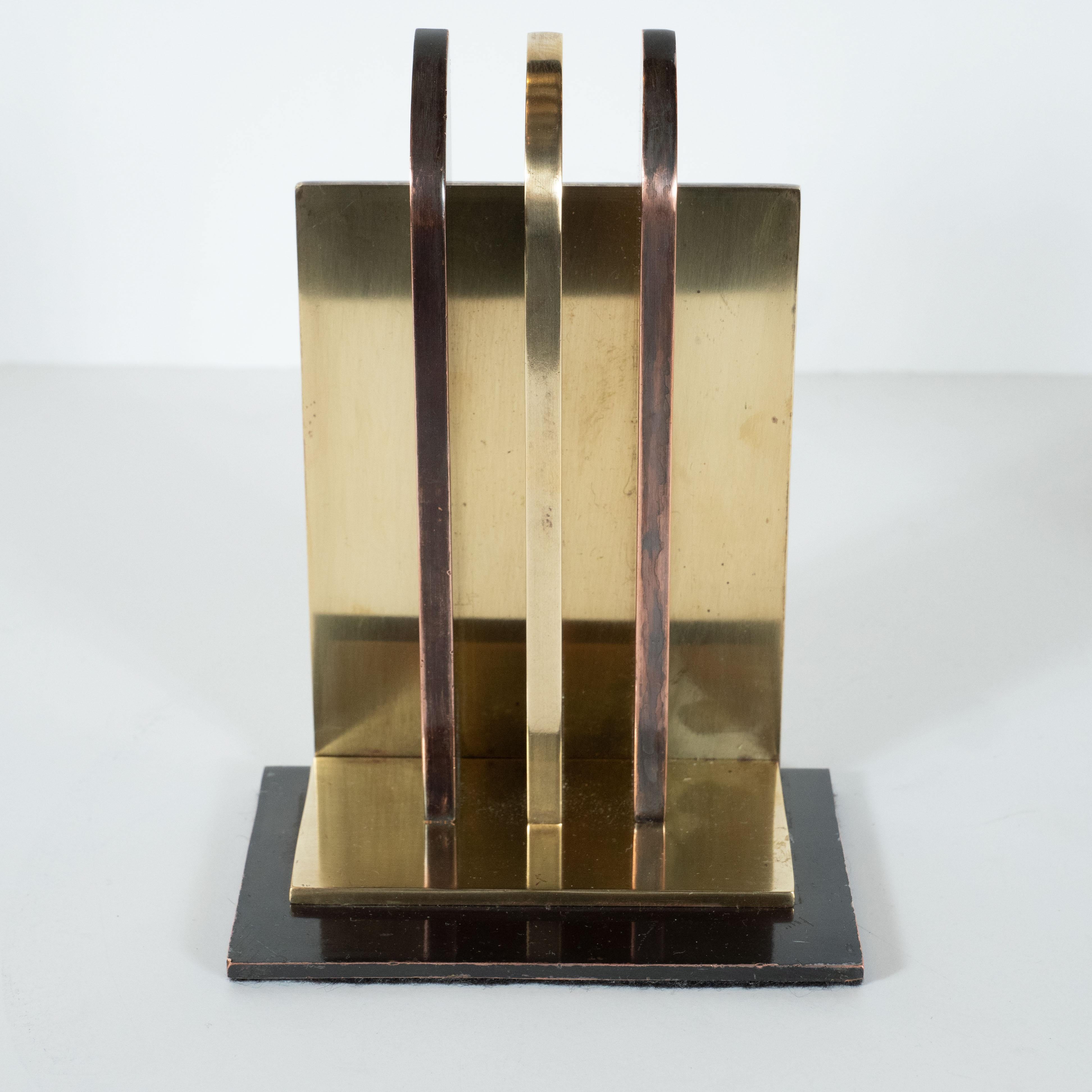 Mid-20th Century Art Deco Streamlined Copper & Brass Bookends by Walter Von Nessen for Chase Co.