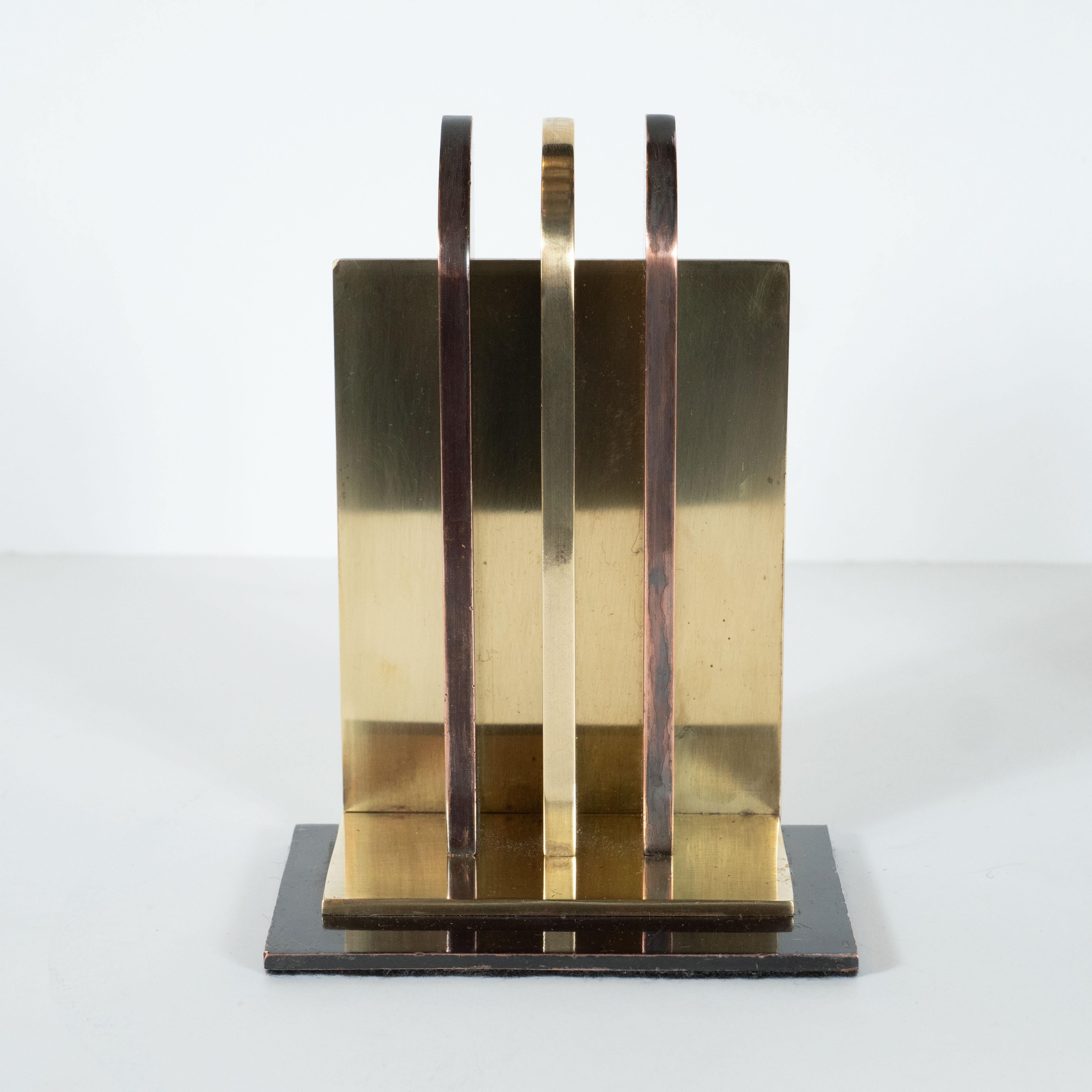 Art Deco Streamlined Copper & Brass Bookends by Walter Von Nessen for Chase Co. 1