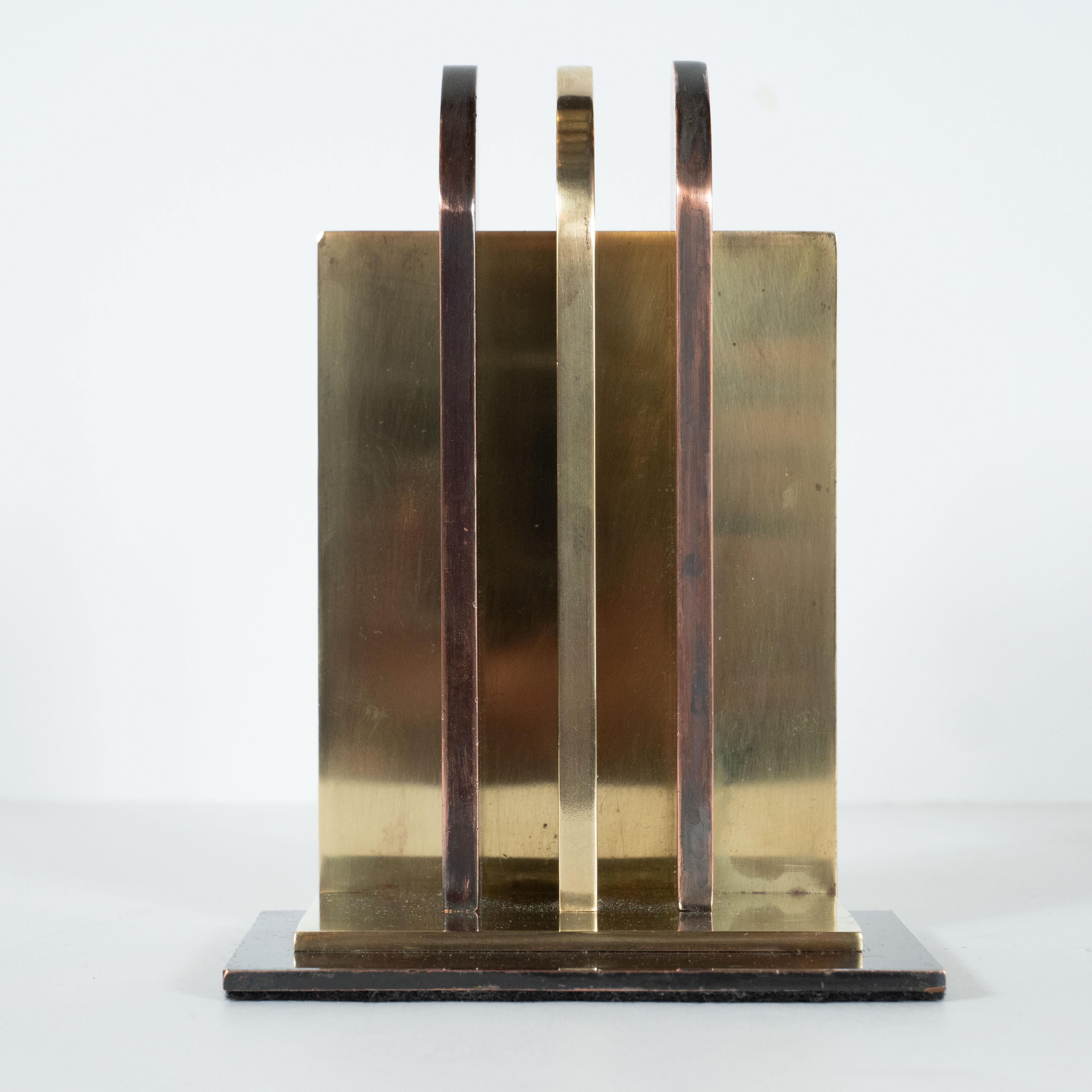 Art Deco Streamlined Copper & Brass Bookends by Walter Von Nessen for Chase Co. 2