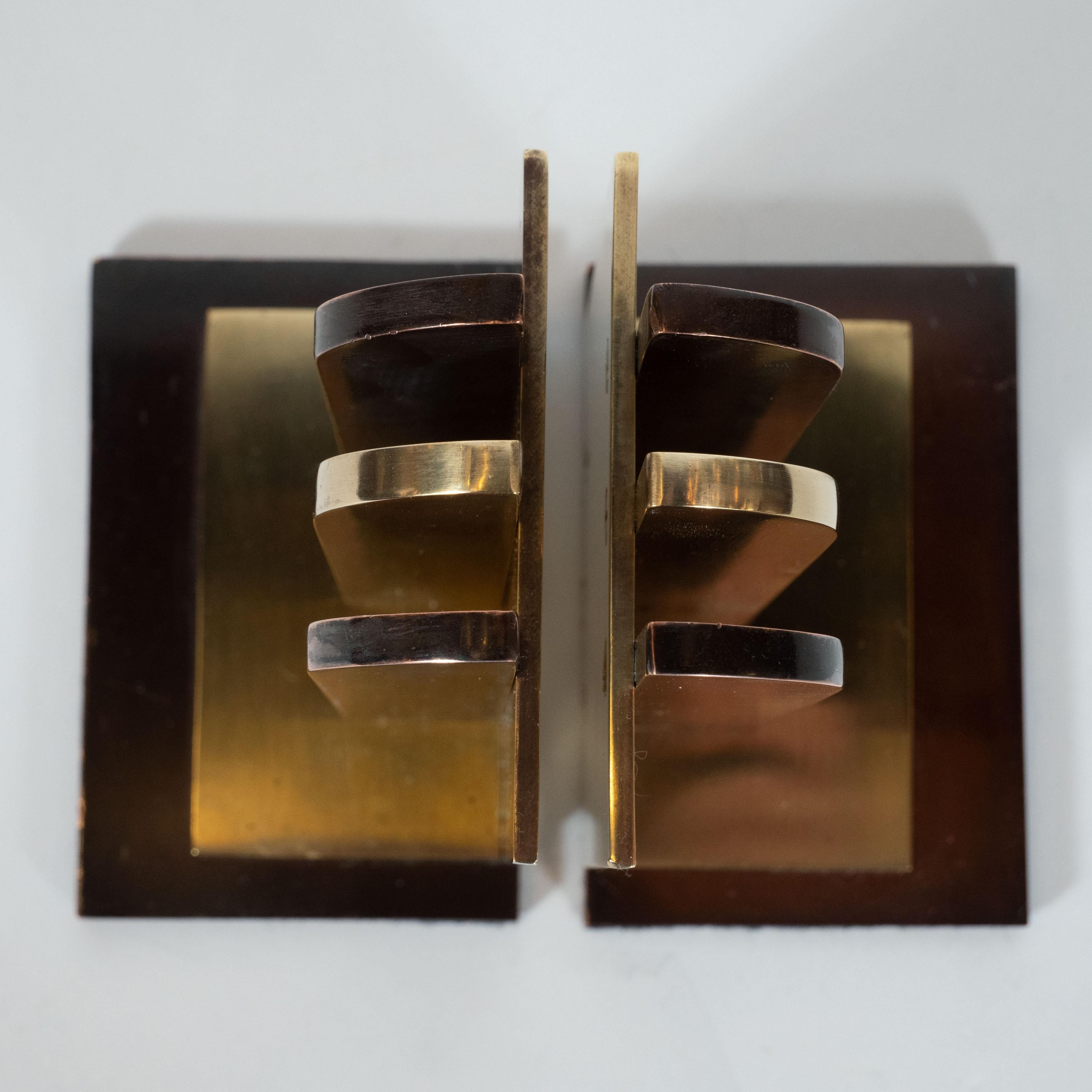 Art Deco Streamlined Copper & Brass Bookends by Walter Von Nessen for Chase Co. 3