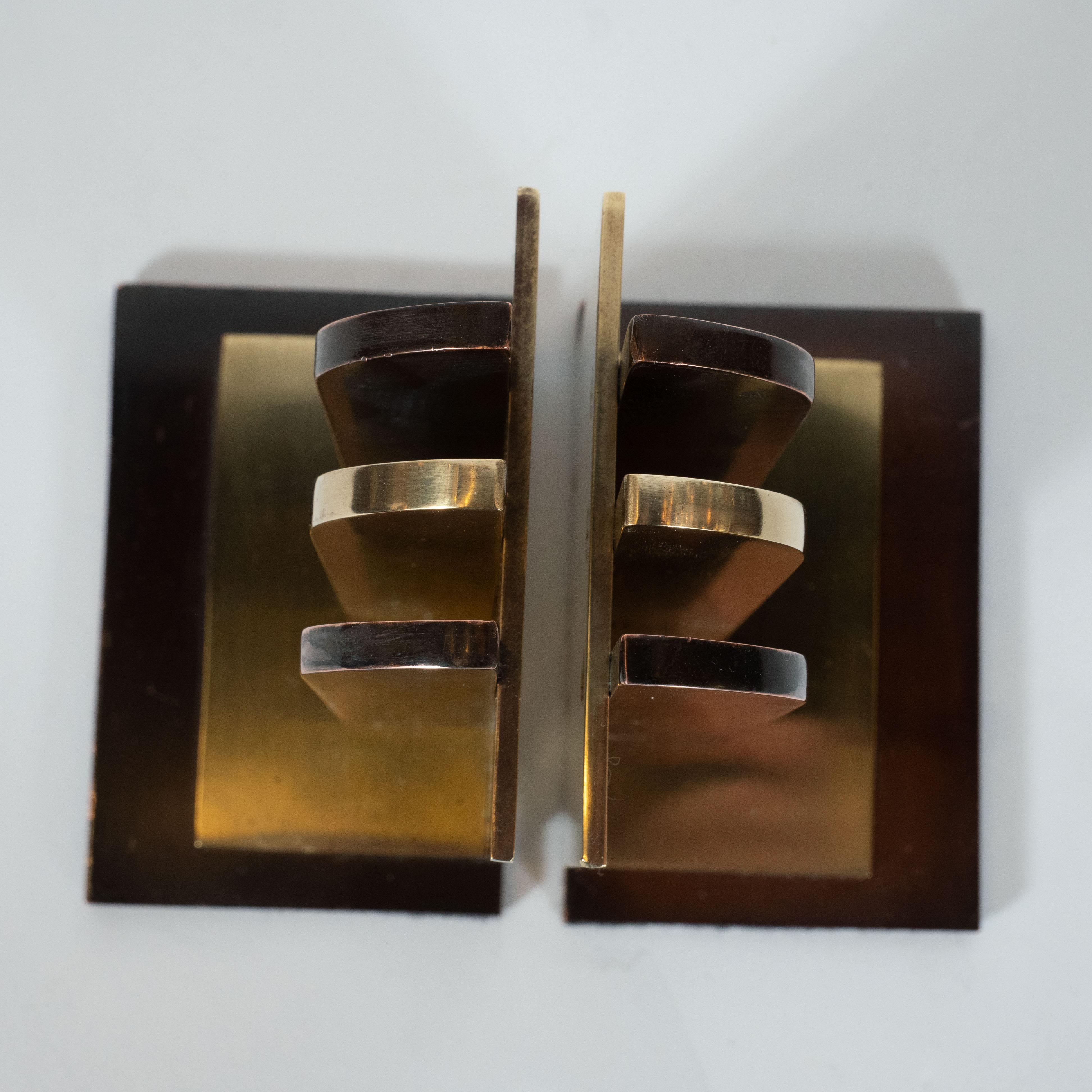 Art Deco Streamlined Copper & Brass Bookends by Walter Von Nessen for Chase Co. 4
