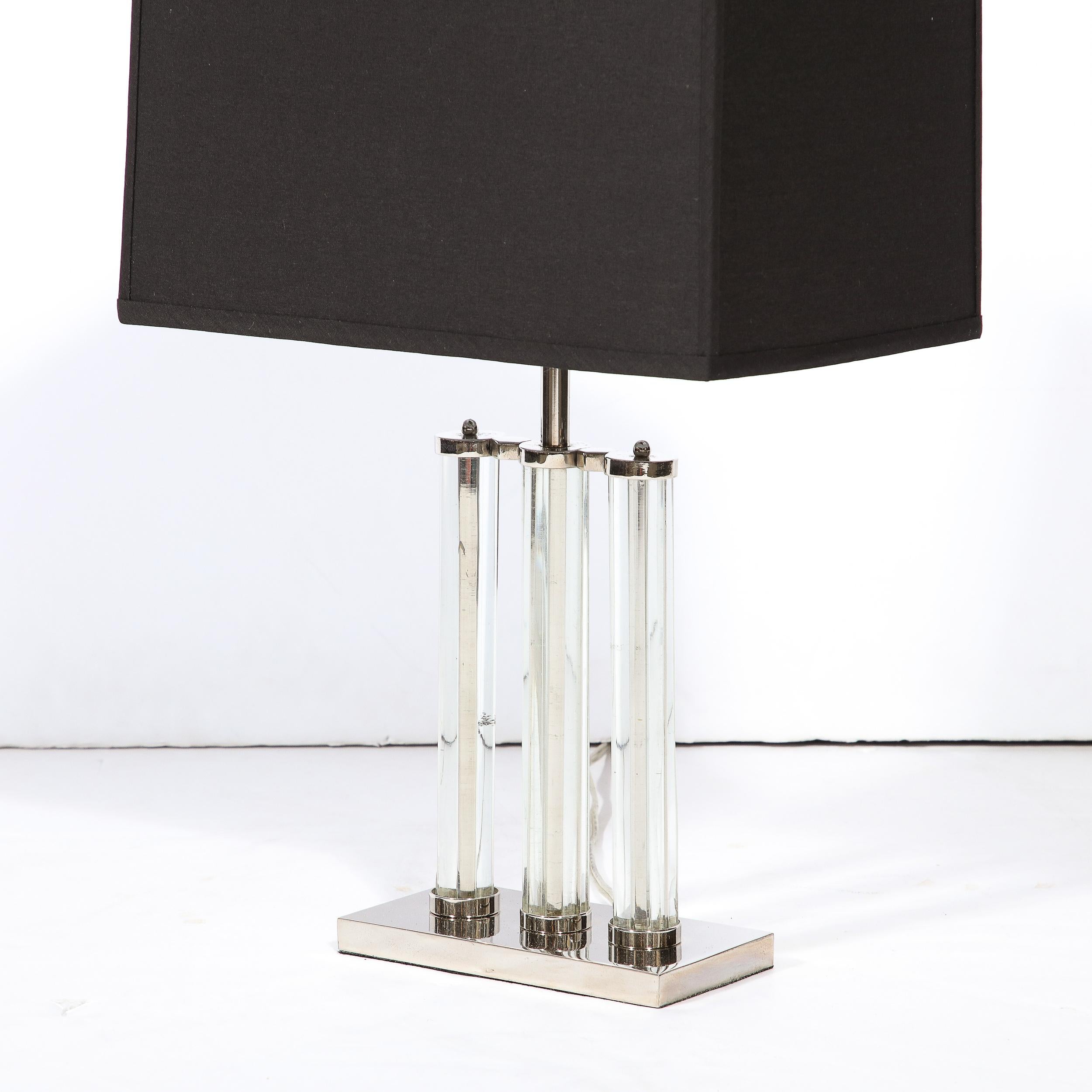 Art Deco Streamlined Cylindrical Form Table Lamp in Glass & Polished Nickel In Excellent Condition For Sale In New York, NY