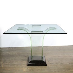 Art Deco Streamlined Dining/Game Table in Translucent Glass and Black Lacquer