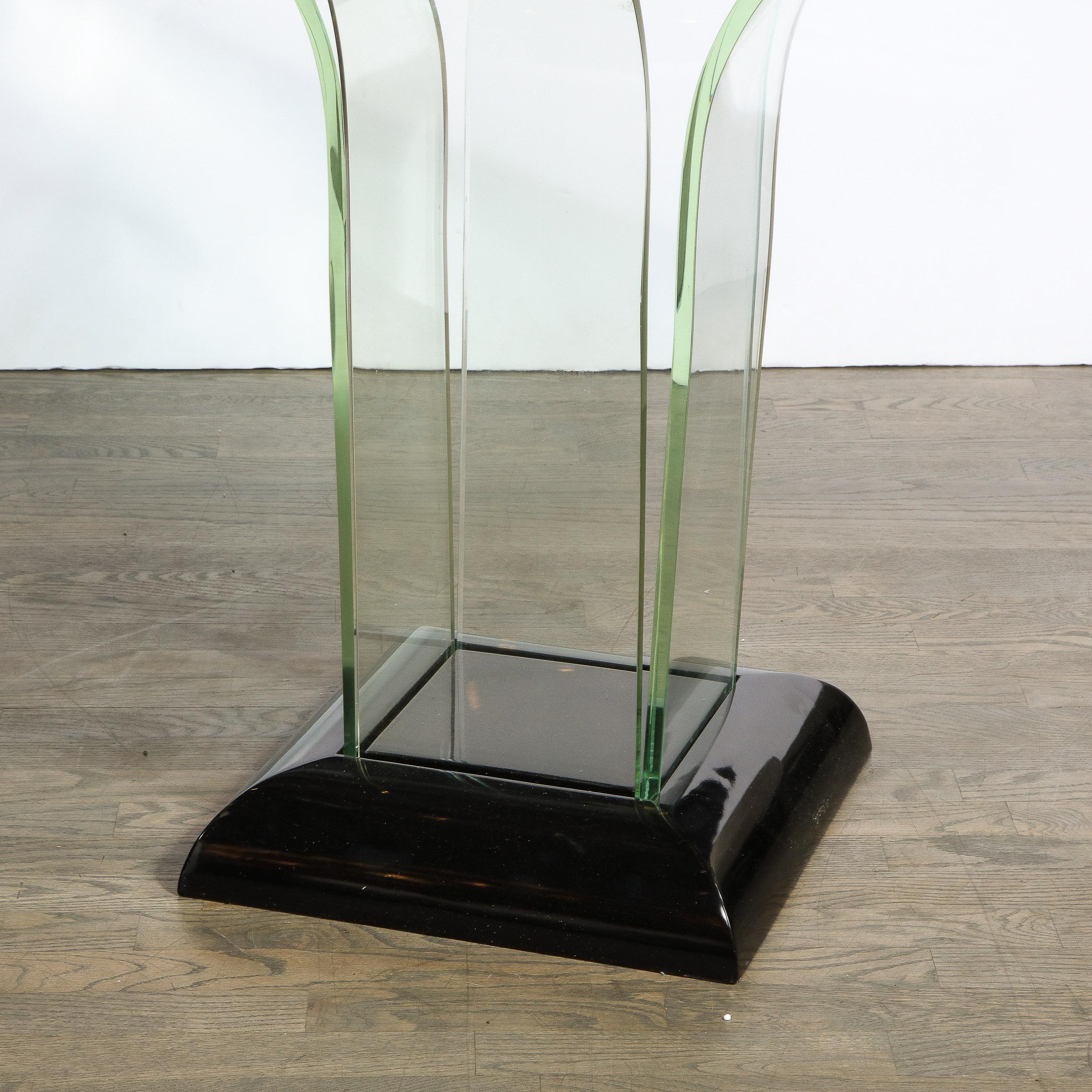 Streamline-Ess-/Spieltisch im Art déco-Stil aus durchscheinendem Glas und schwarzem Lack 1