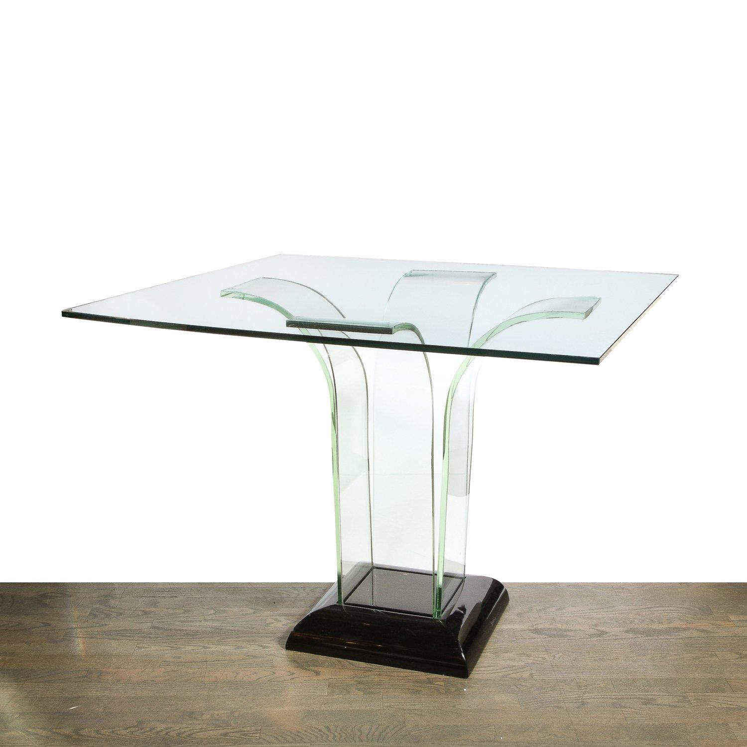 Art Deco Streamlined Dining/Game Table in Translucent Glass and Black Lacquer 2