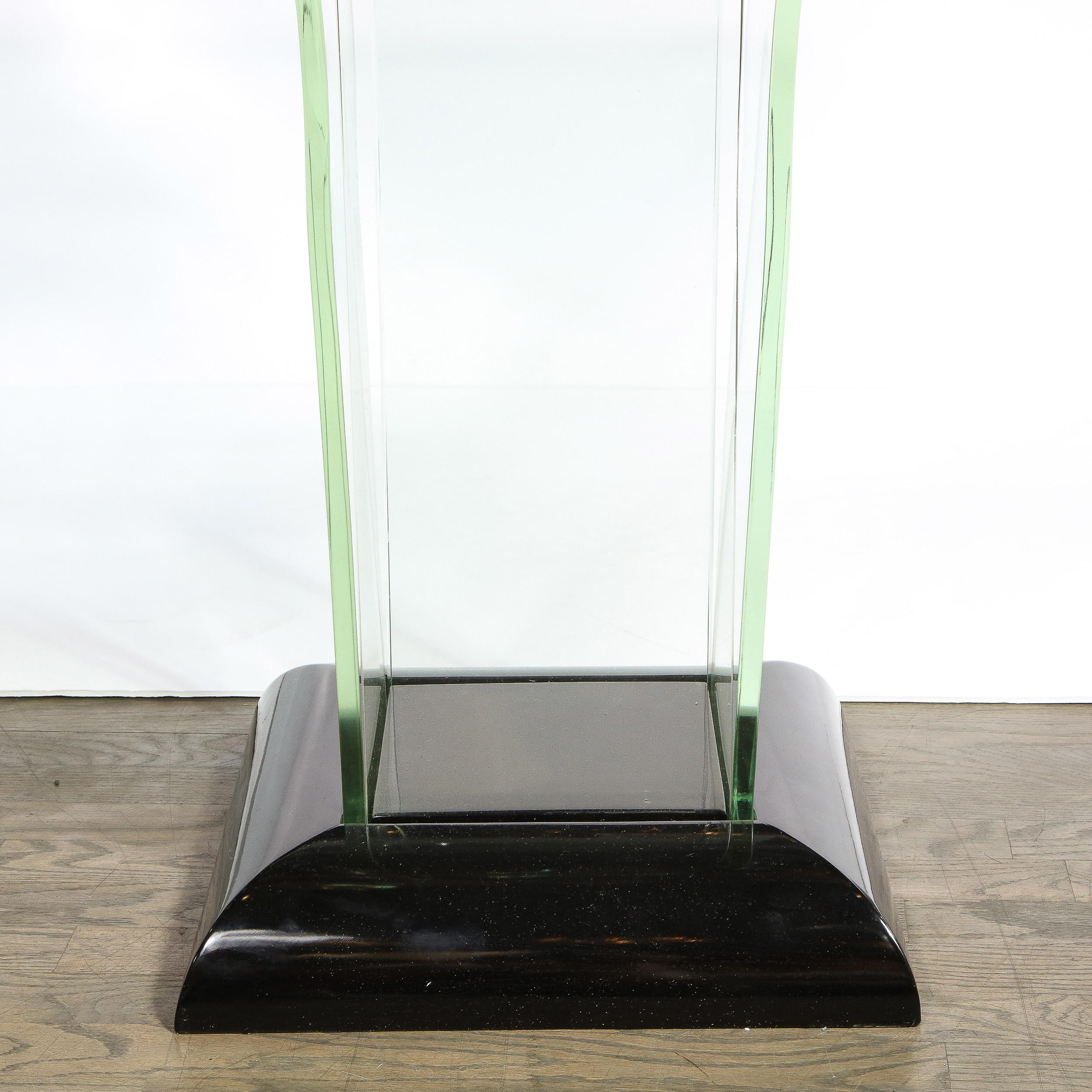 Streamline-Ess-/Spieltisch im Art déco-Stil aus durchscheinendem Glas und schwarzem Lack 3