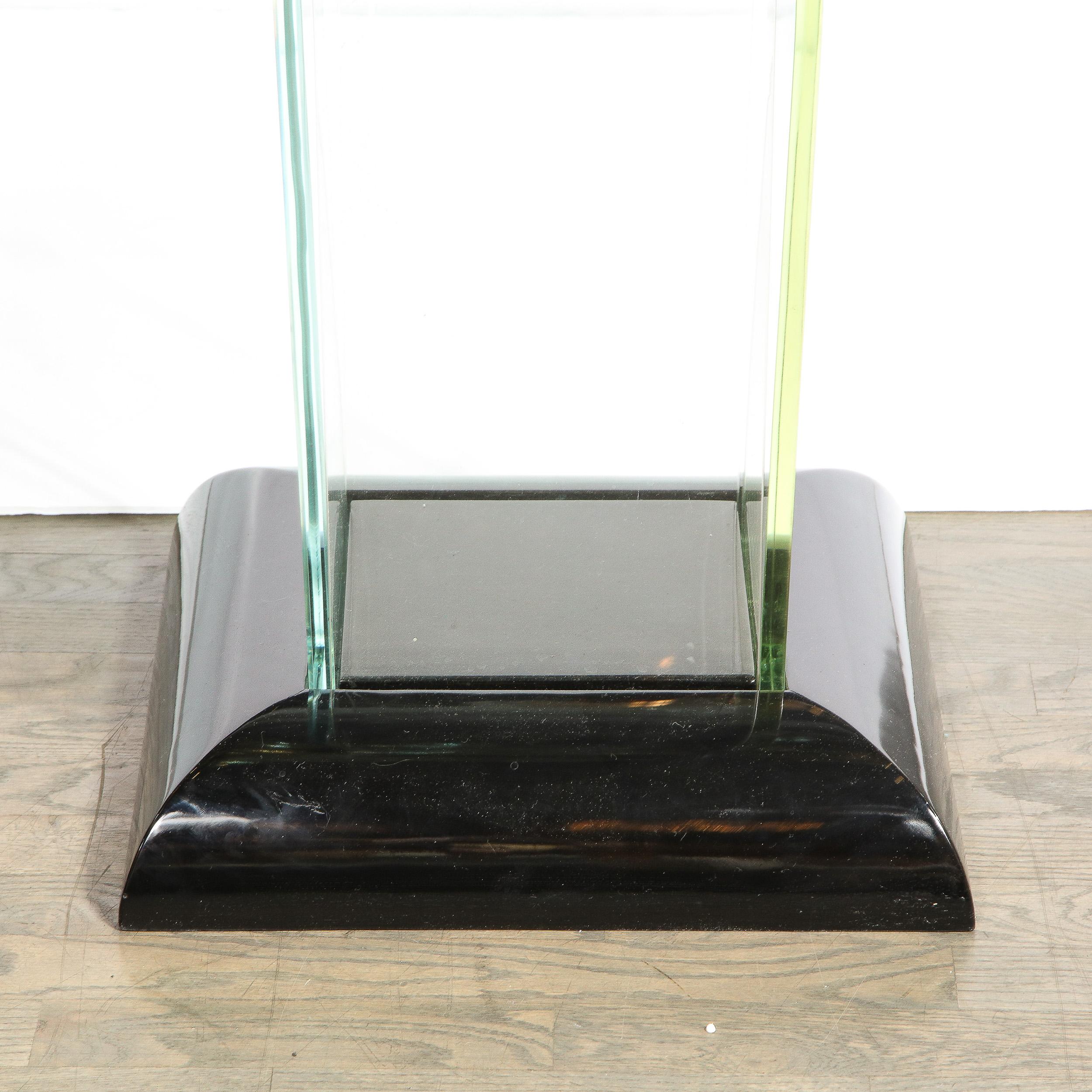 Streamline-Ess-/Spieltisch im Art déco-Stil aus durchscheinendem Glas und schwarzem Lack 4