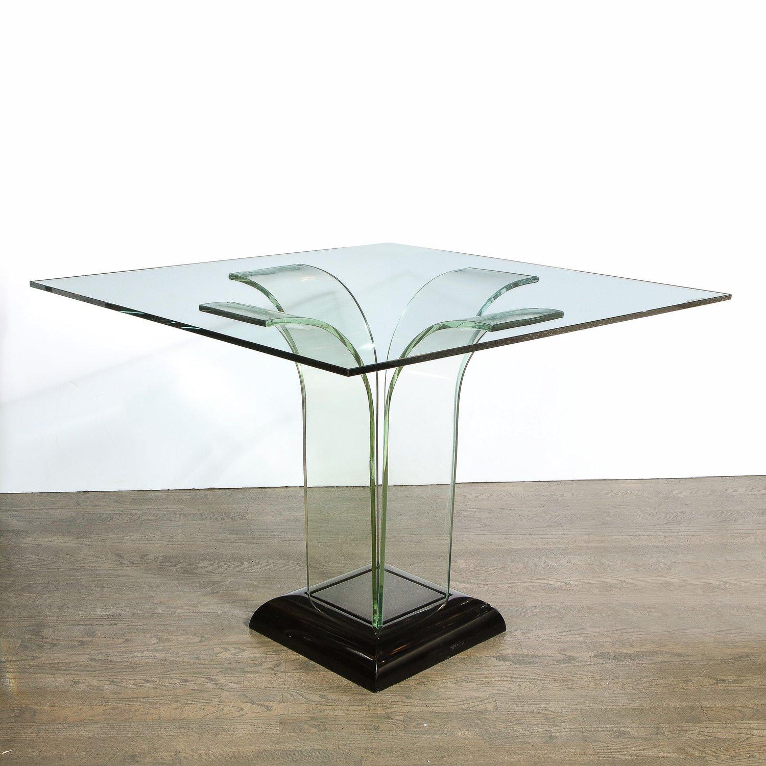 Art Deco Streamlined Dining/Game Table in Translucent Glass and Black Lacquer 4