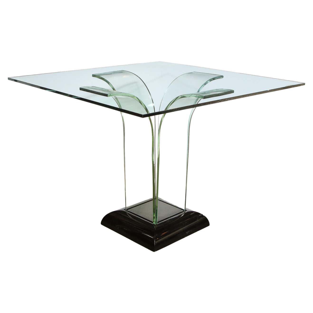 Art Deco Streamlined Dining/Game Table in Translucent Glass and Black ...