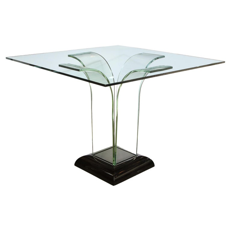 Streamlined Table Art Deco Streamlined Dining/Game Table in Translucent Glass and Black ...