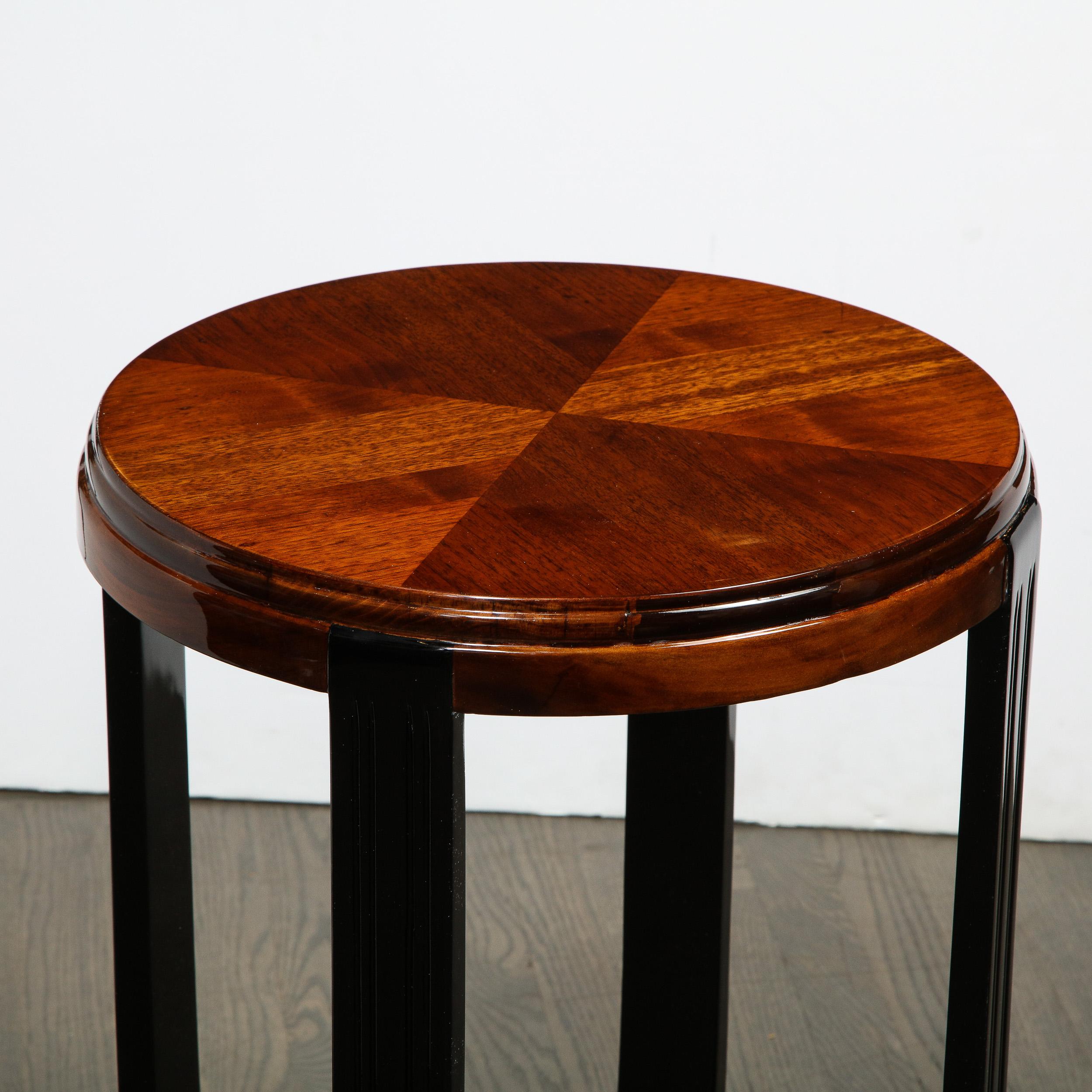 Art Deco Streamlined Gueridon Table in Black Lacquer and Bookmatched Walnut 1