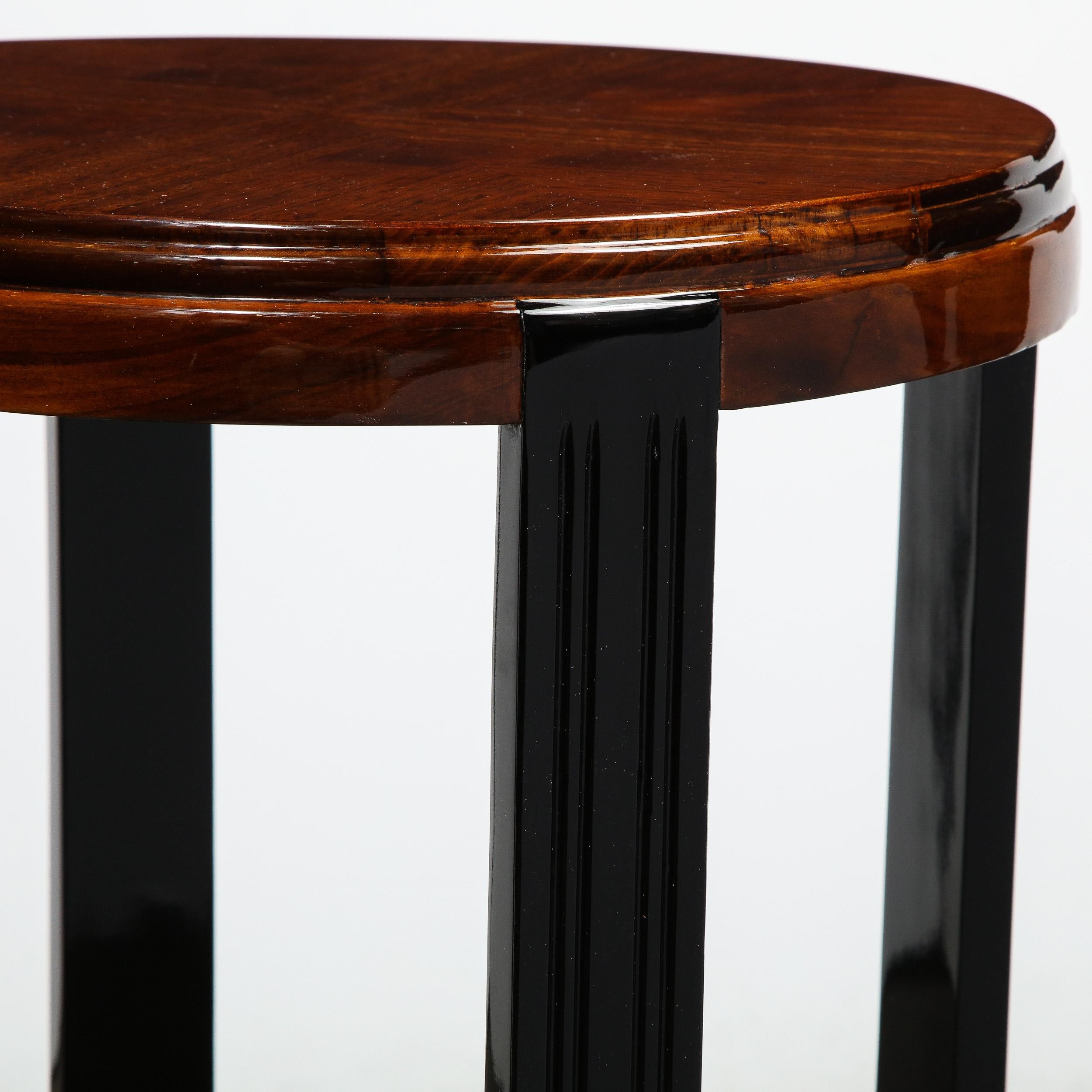 Art Deco Streamlined Gueridon Table in Black Lacquer and Bookmatched Walnut 4